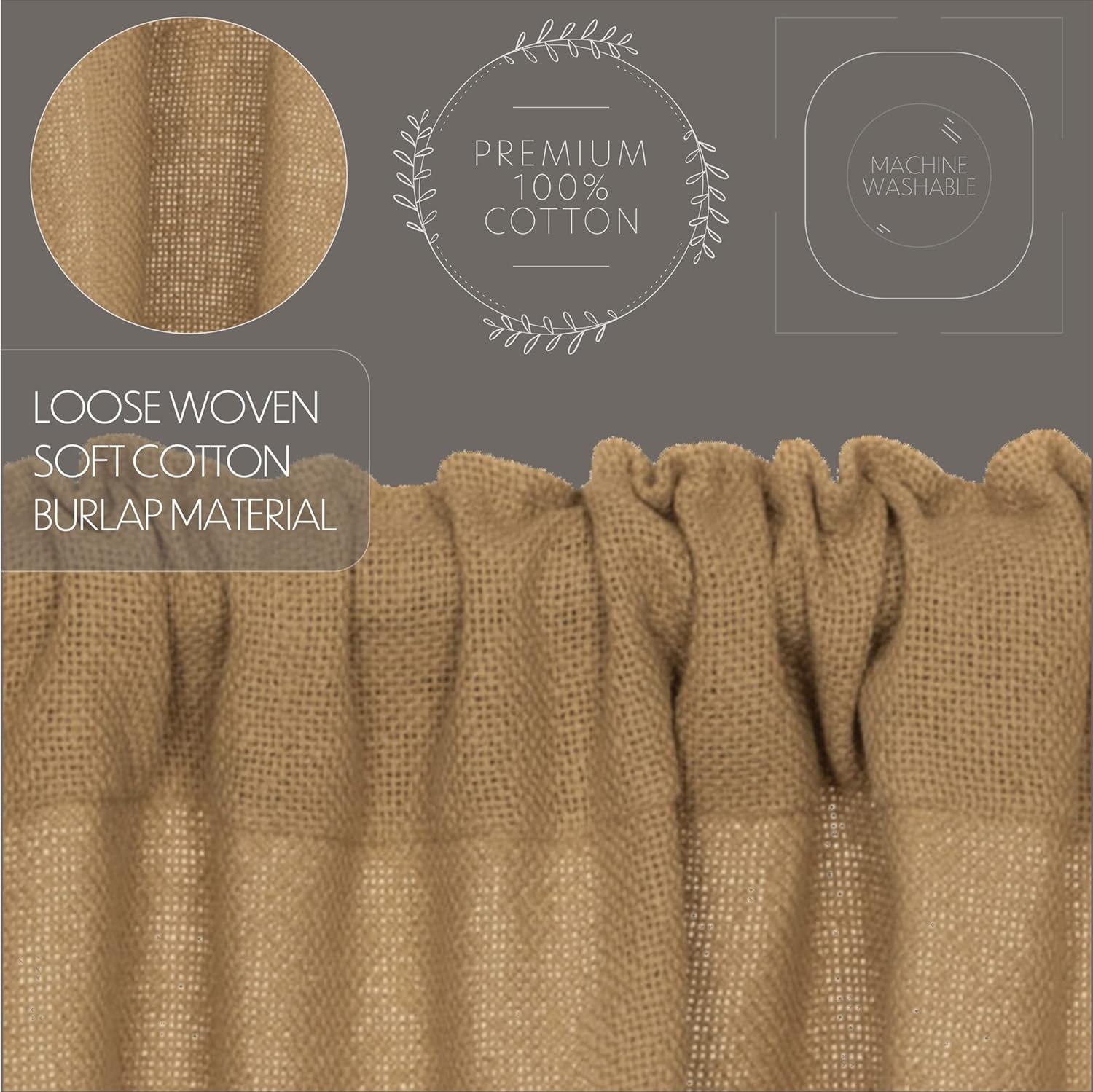 VHC Brands Prairie Panel Pair Tan Rod Ties Window Curtains
