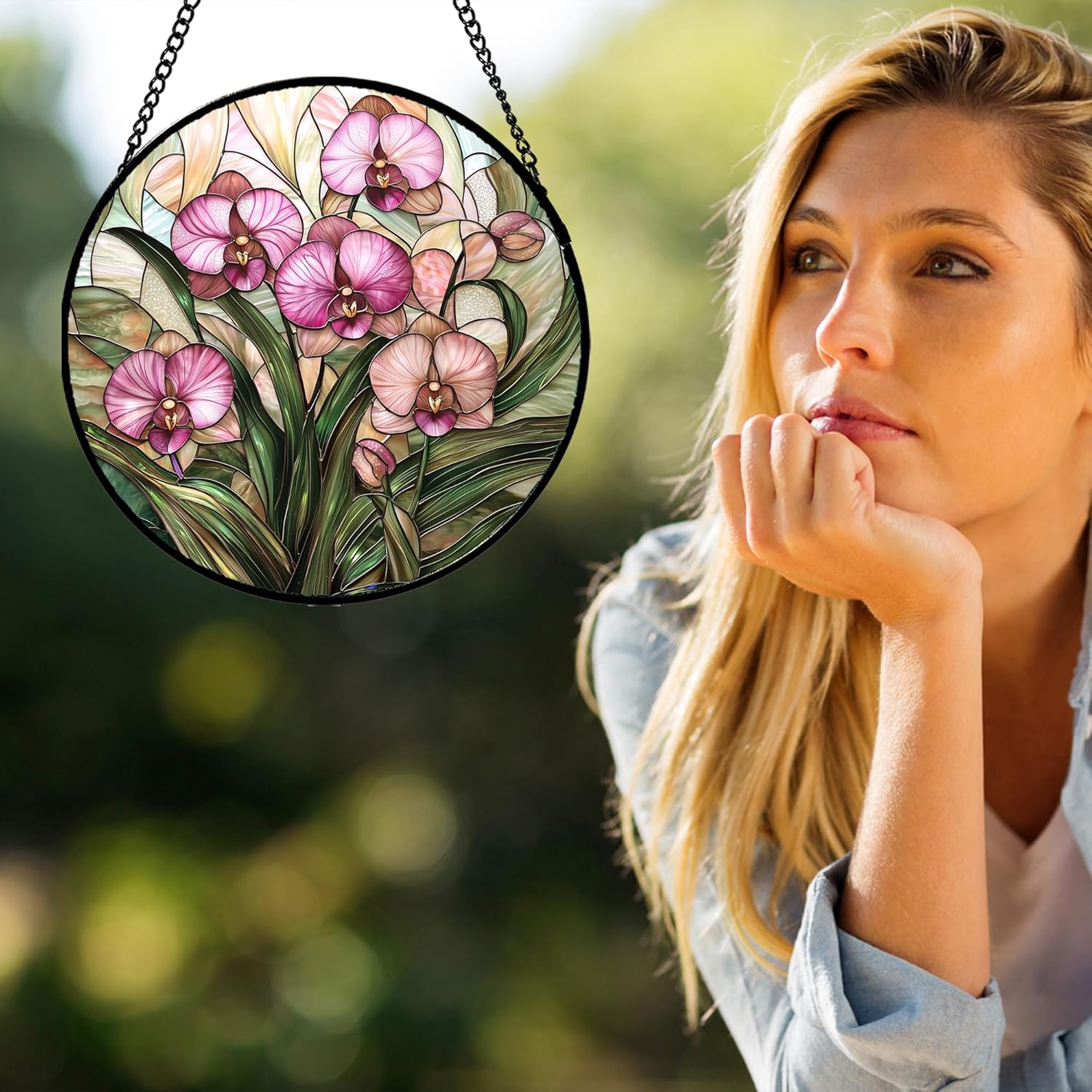 Pink Phalaenopsis Orchid Sun Catcher Hanging for Home Decor