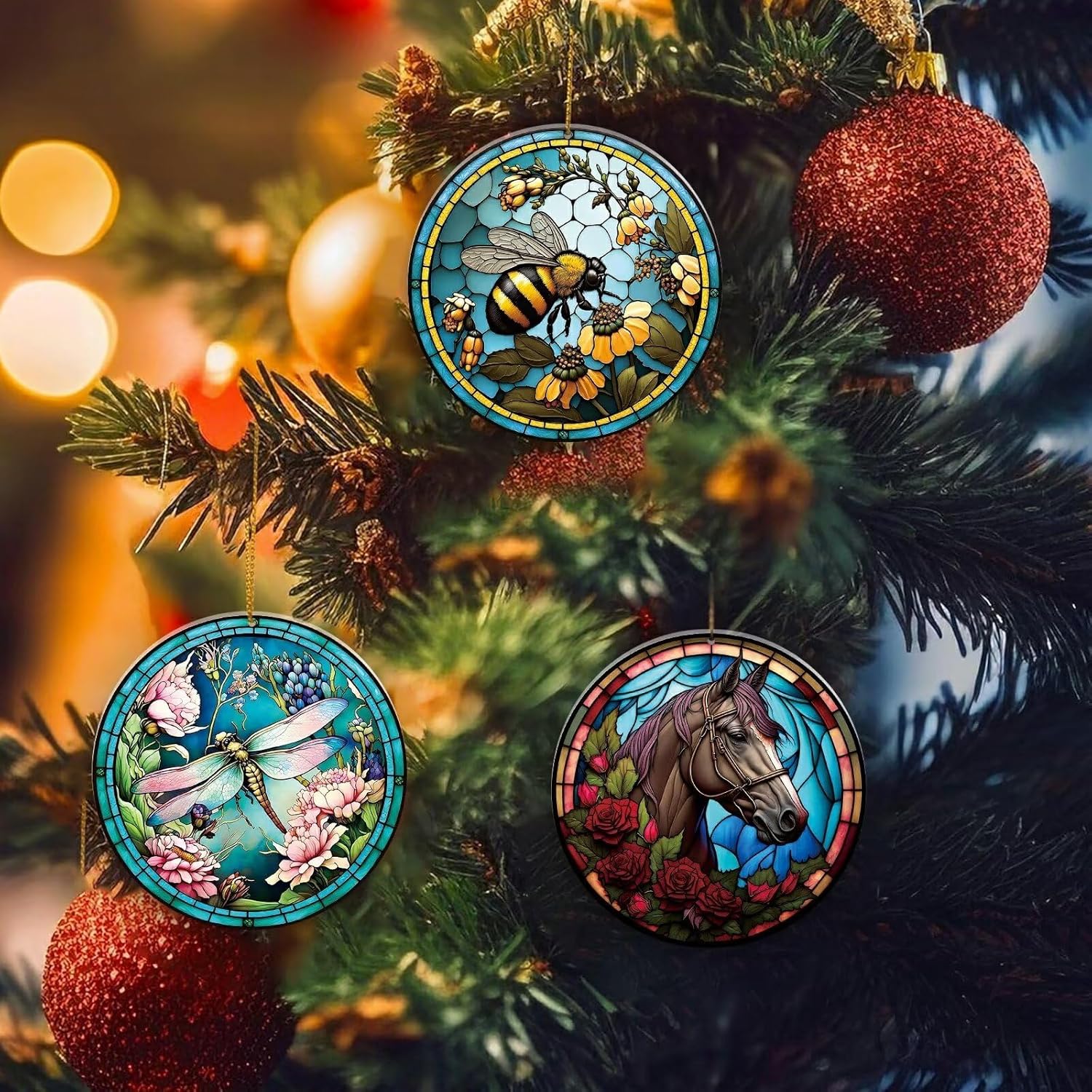 Bee Christmas Ornament 315 Inch Acrylic Round Tree Decor