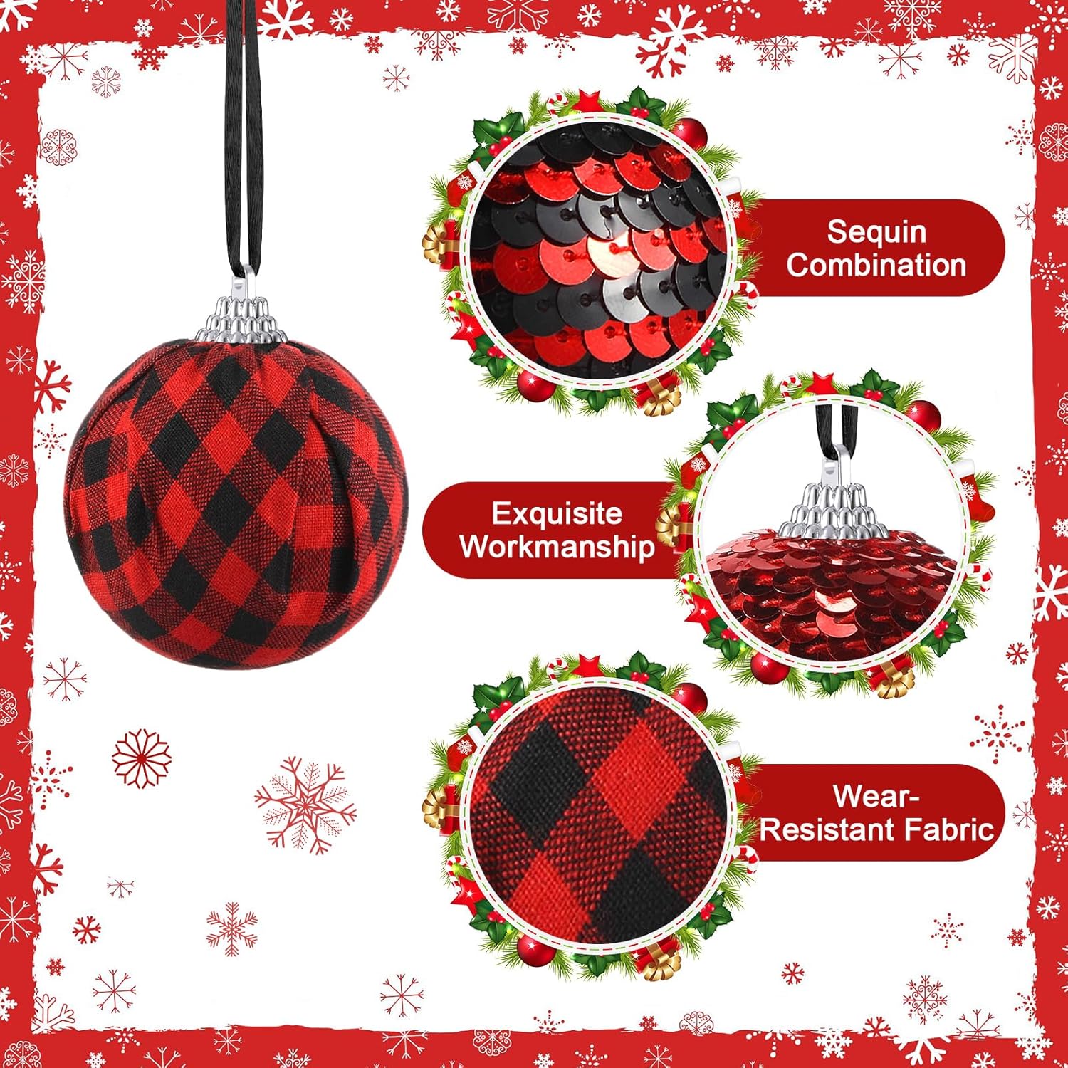 Liliful 30 Pcs Christmas Hanging Balls Red Black Set