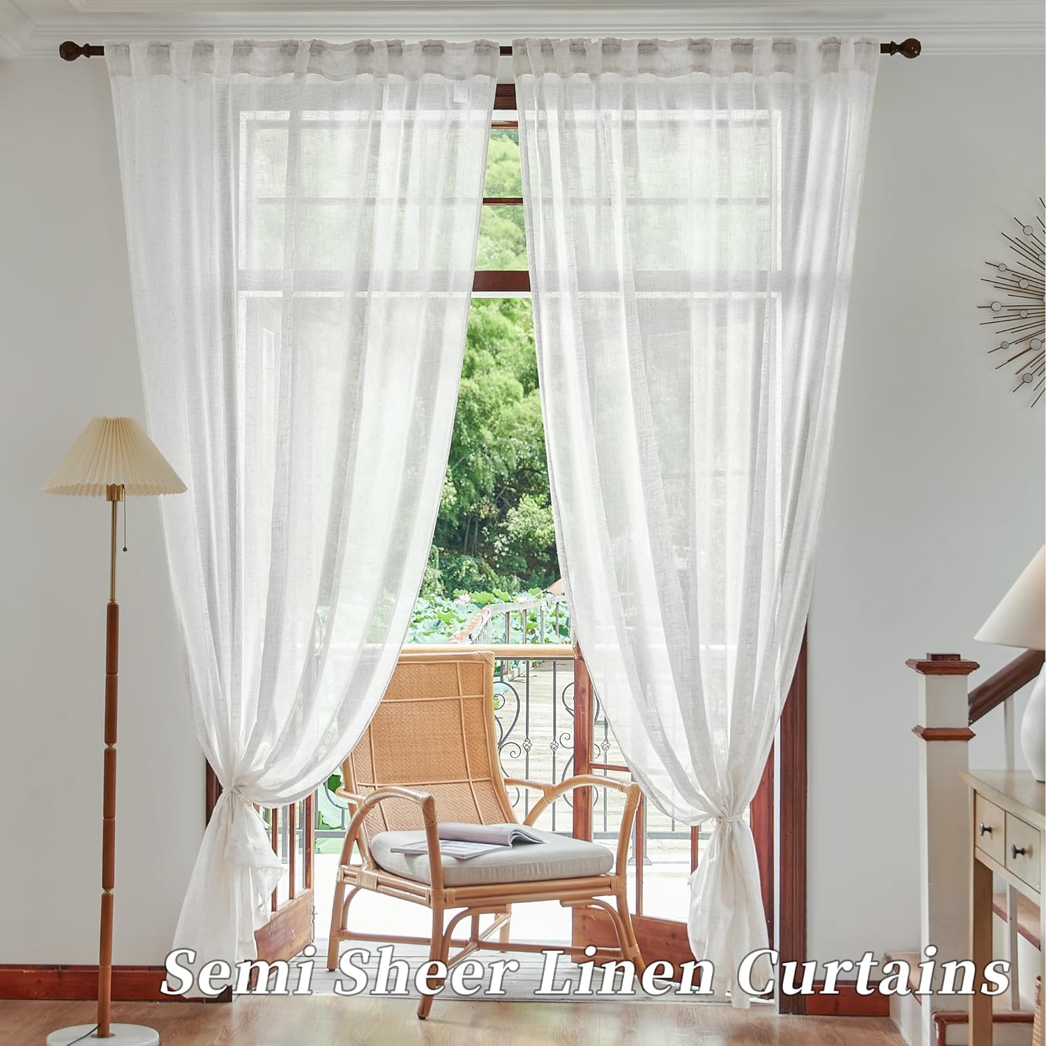 DUALIFE White Linen Sheer Curtains 84x96 for Wide Windows