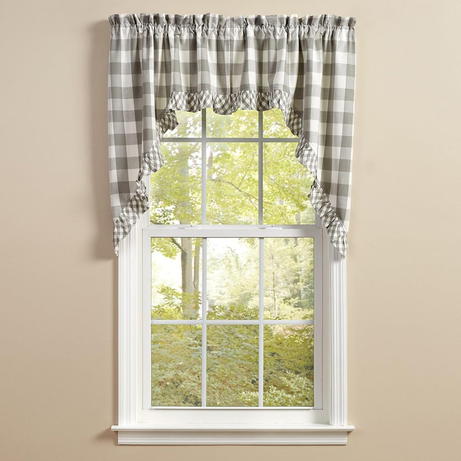 Park Designs Wicklow Ruffled Swags - Dove Gray Cream Buffalo Check