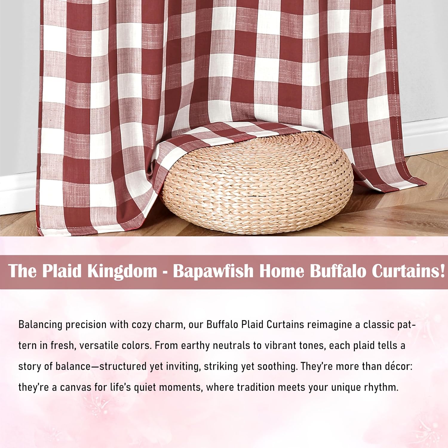 Red White Buffalo Check Window Curtain Panel 54 Inch Long