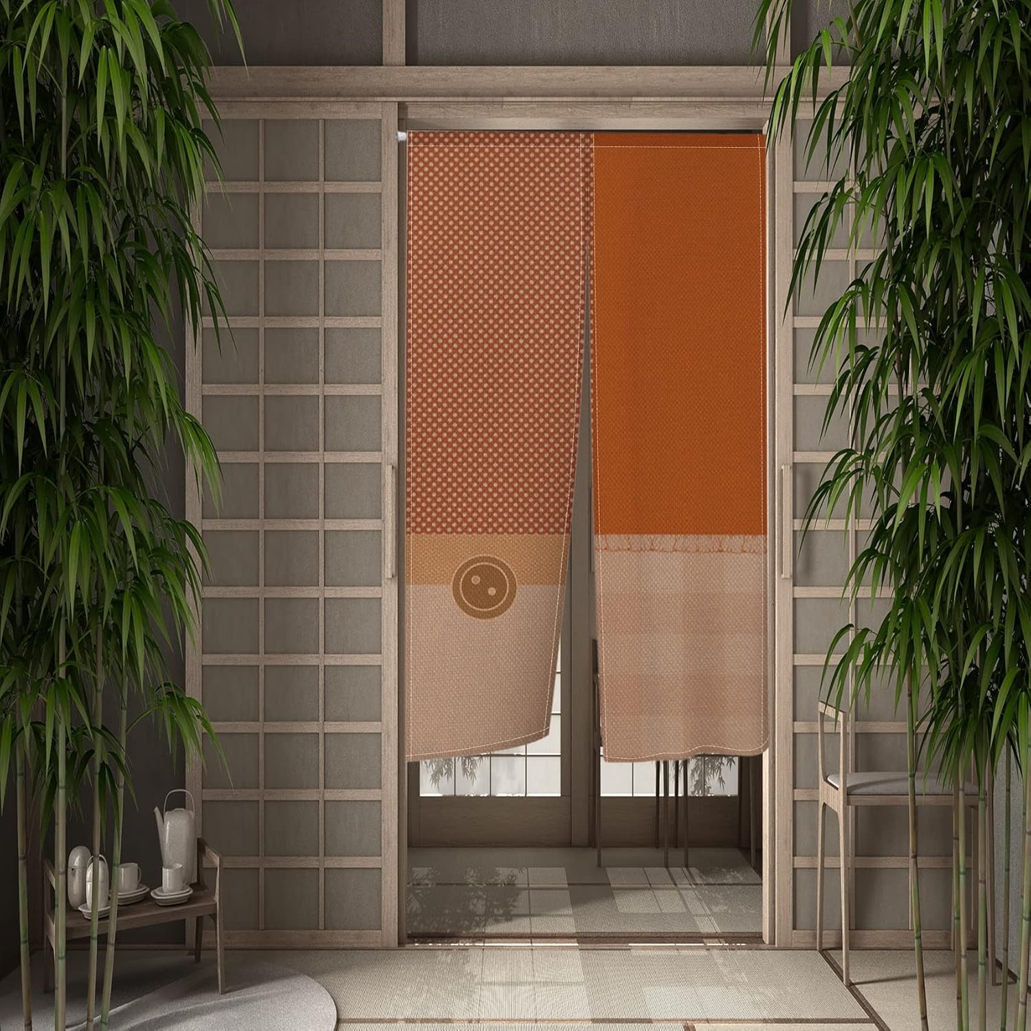 Leowefowa Japanese Noren Door Curtain with Plaid Print