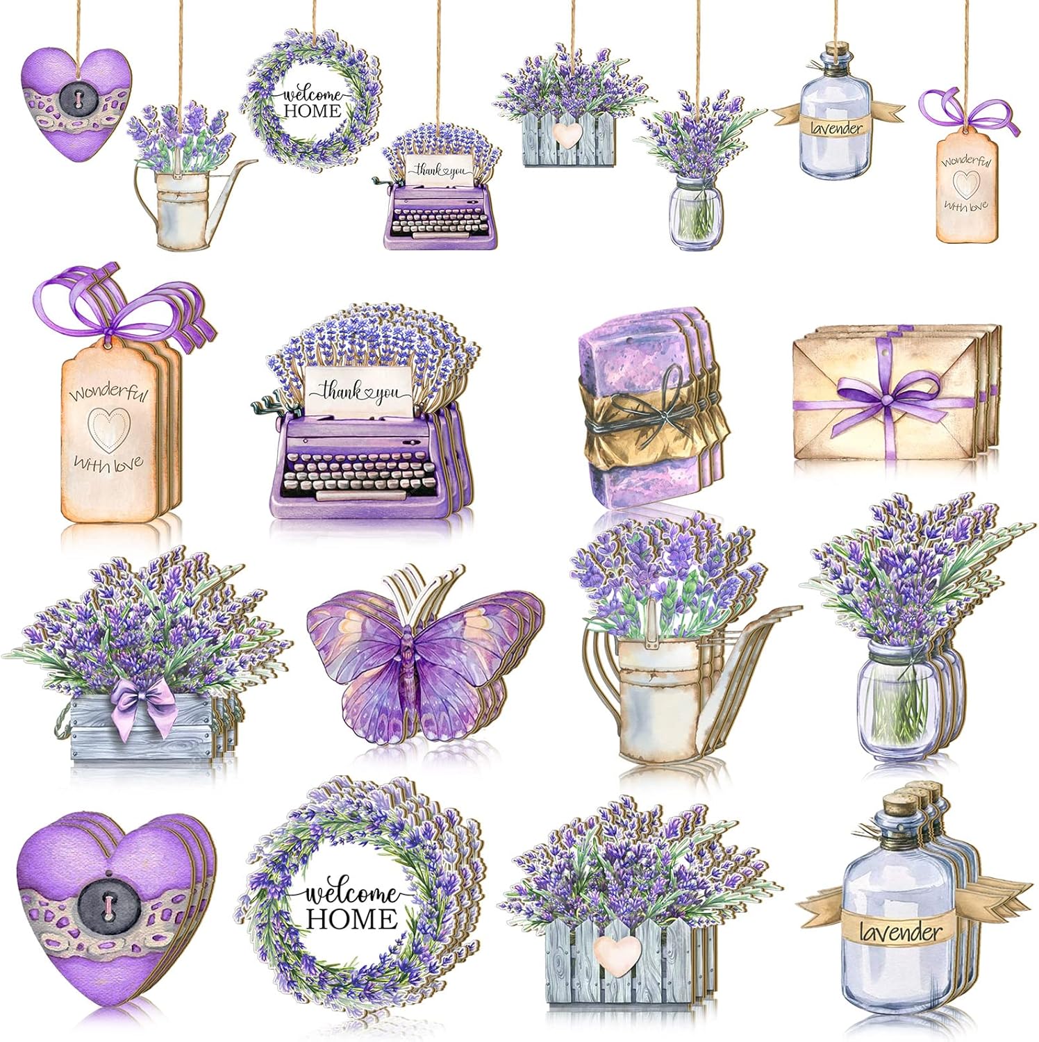 Maitys 36 Pcs Purple Lavender Wooden Tree Ornaments