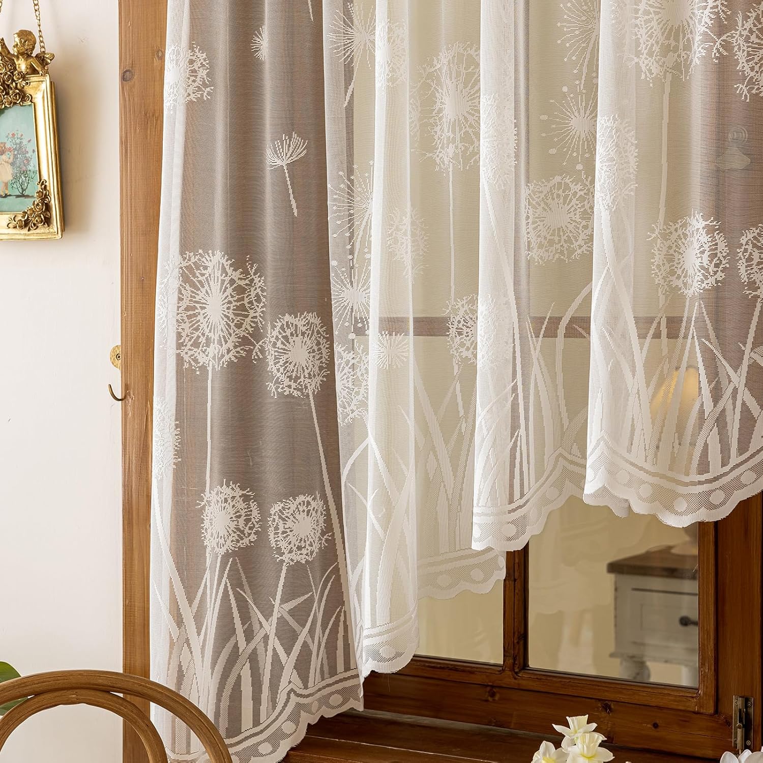 Kotile Ivory Lace Swag Valance Curtain 118x63 Inch