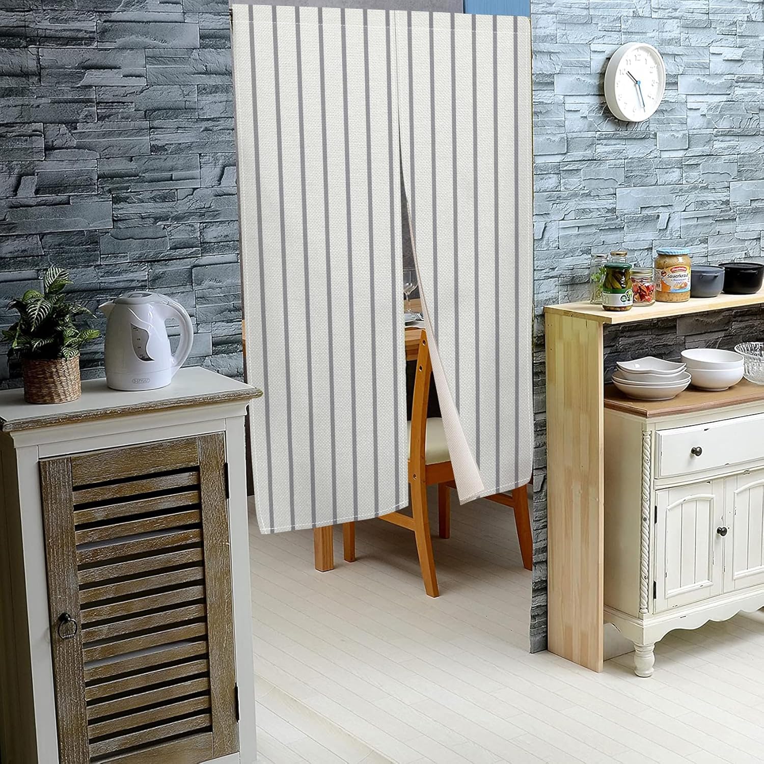 Leowefowa Modern Gray Stripe Door Curtain for Privacy
