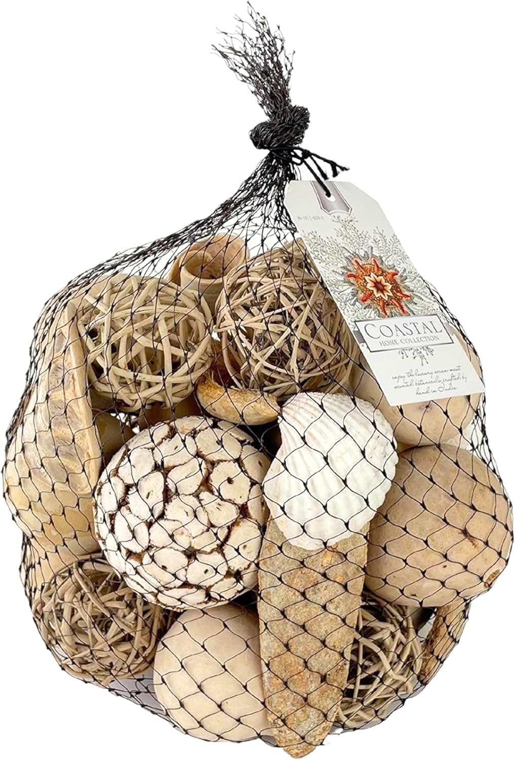 Organic Netti Bag with White Seashells and Botanicals