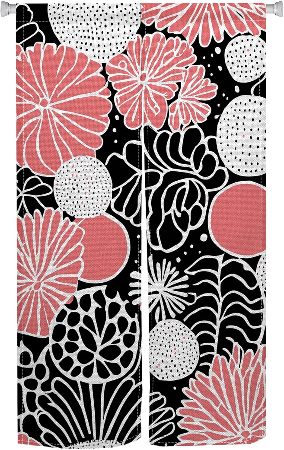 Traditional Japanese Noren Door Curtain Black Pink Flowers 283x472