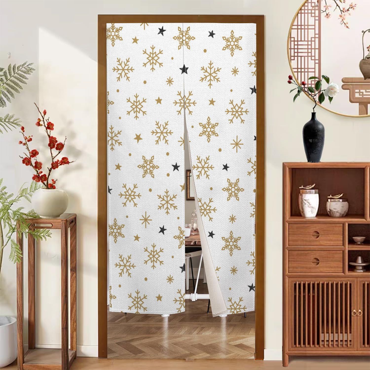 Yellow Snowflake Noren Door Curtain for Kitchen and Bathroom