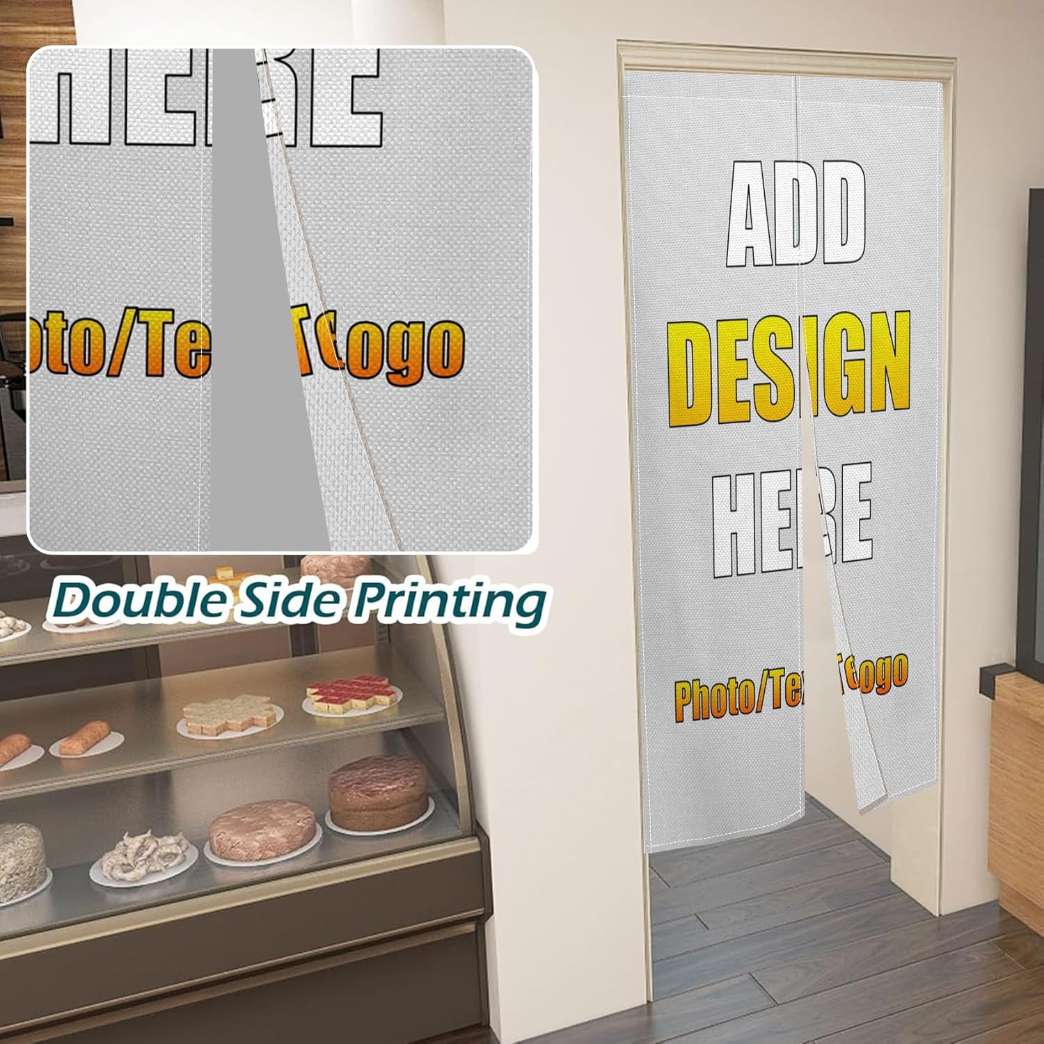 Customizable Double Sided Doorway Curtain with Picture 34x60 Inch
