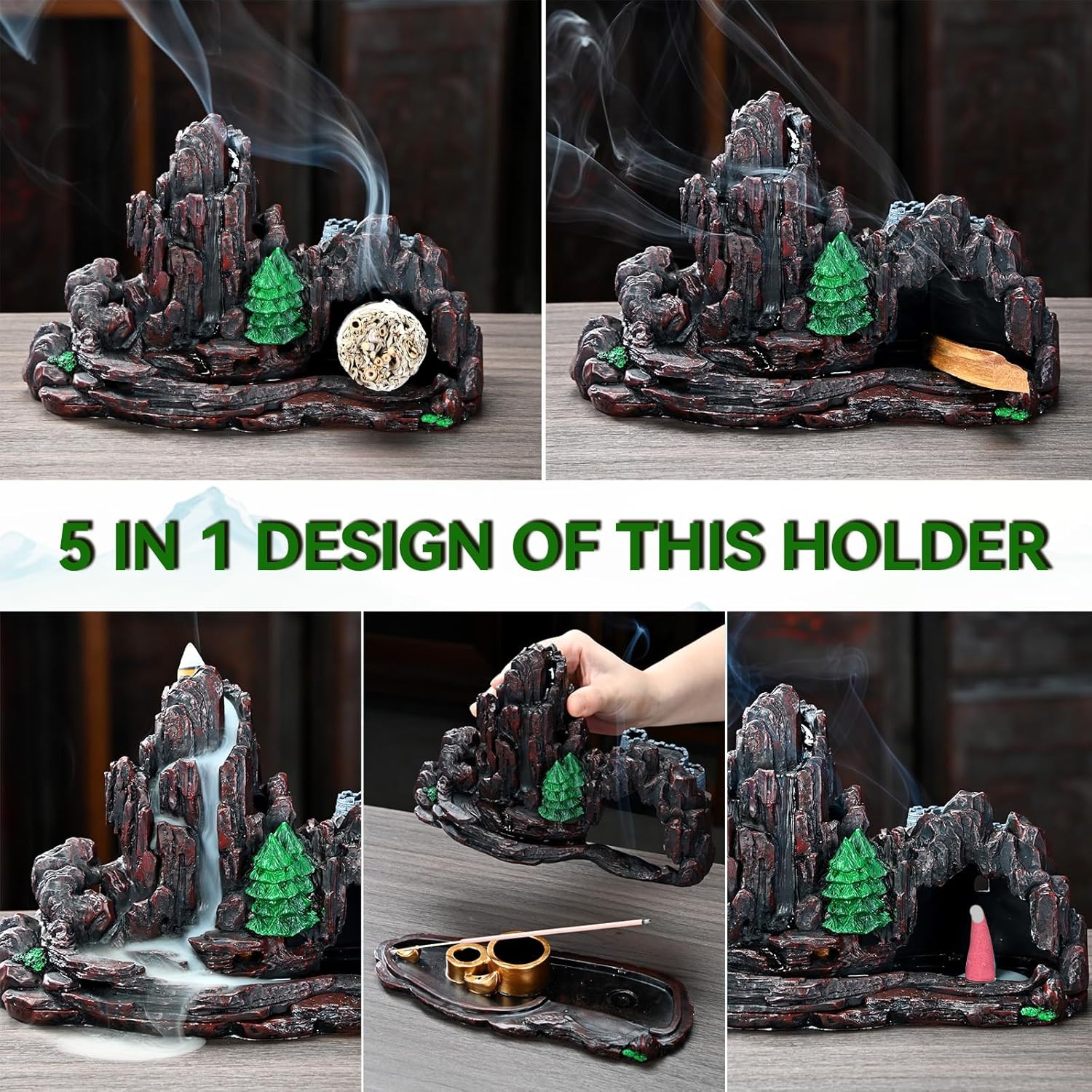5 in 1 Mountain Waterfall Incense Holder