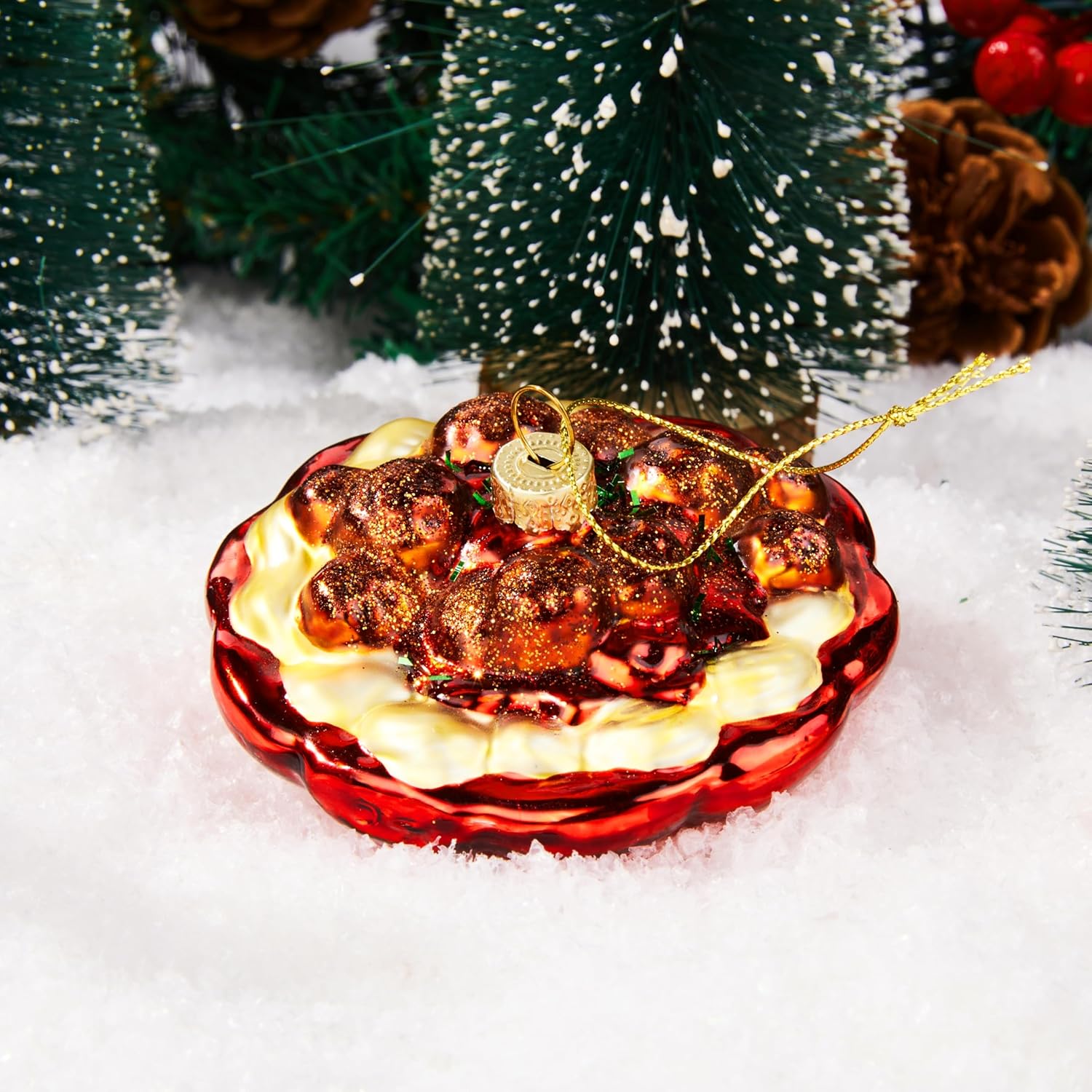 Joiedomi Christmas Meatball Spaghetti Glass Ornament