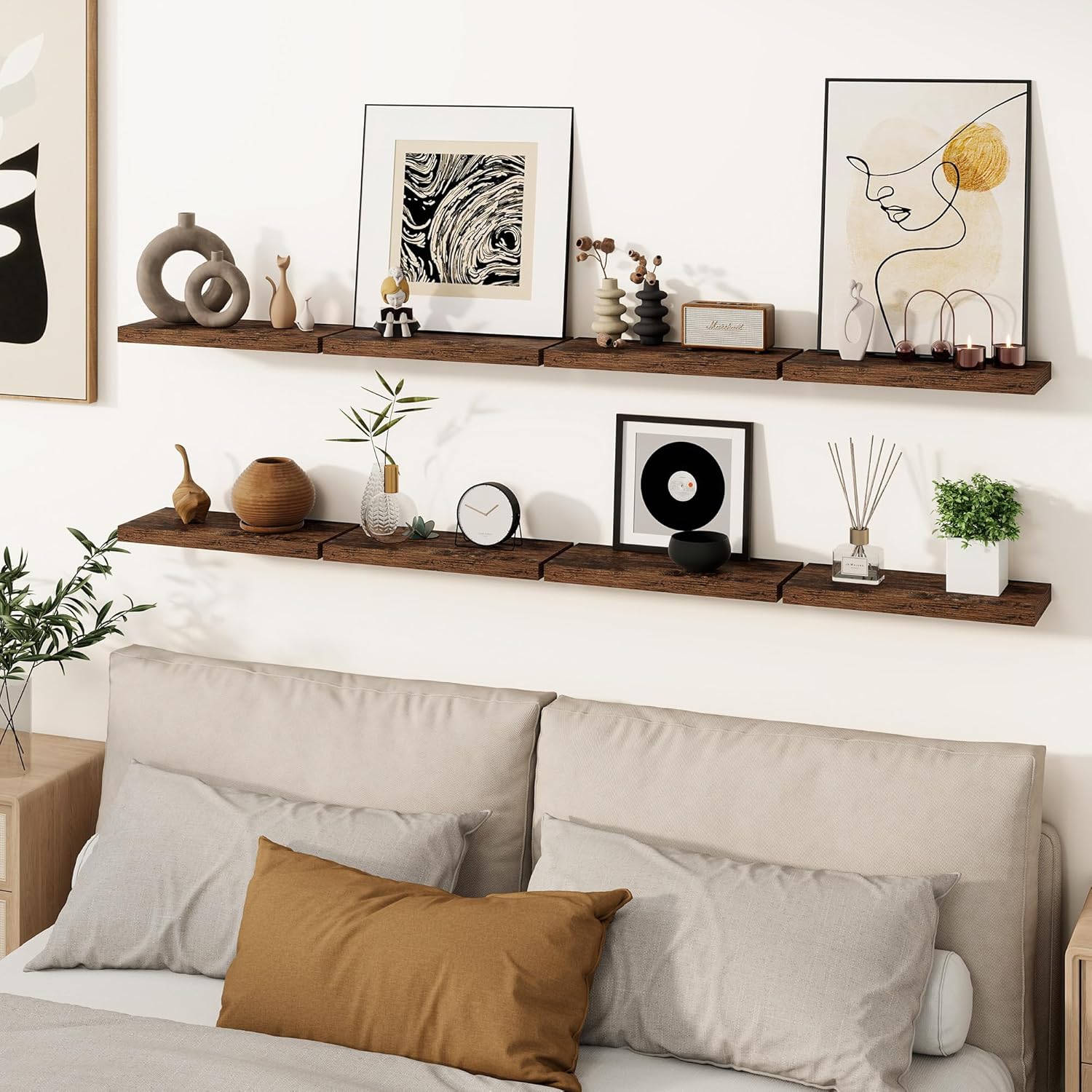 Brown Floating Wall Shelves with Invisible Brackets