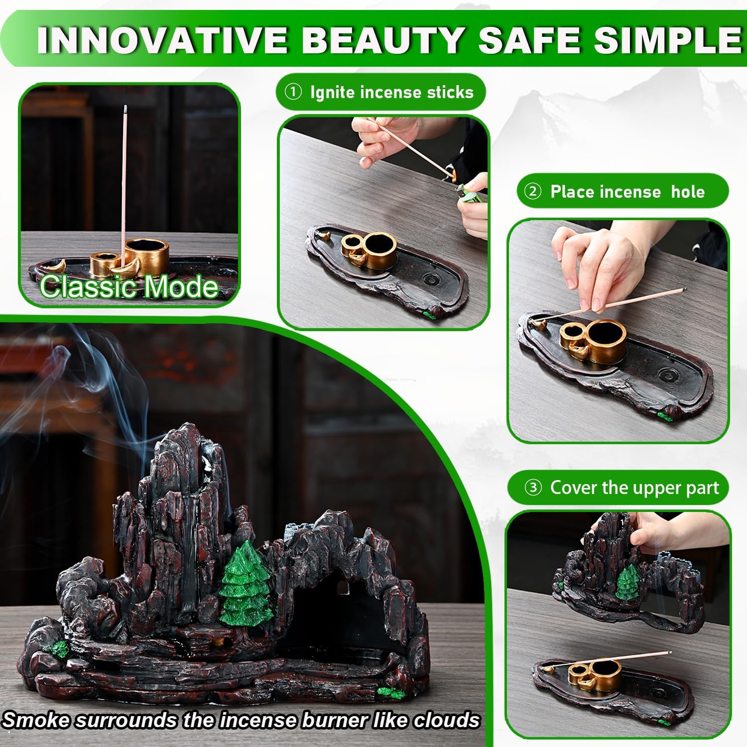 5 in 1 Mountain Waterfall Incense Holder