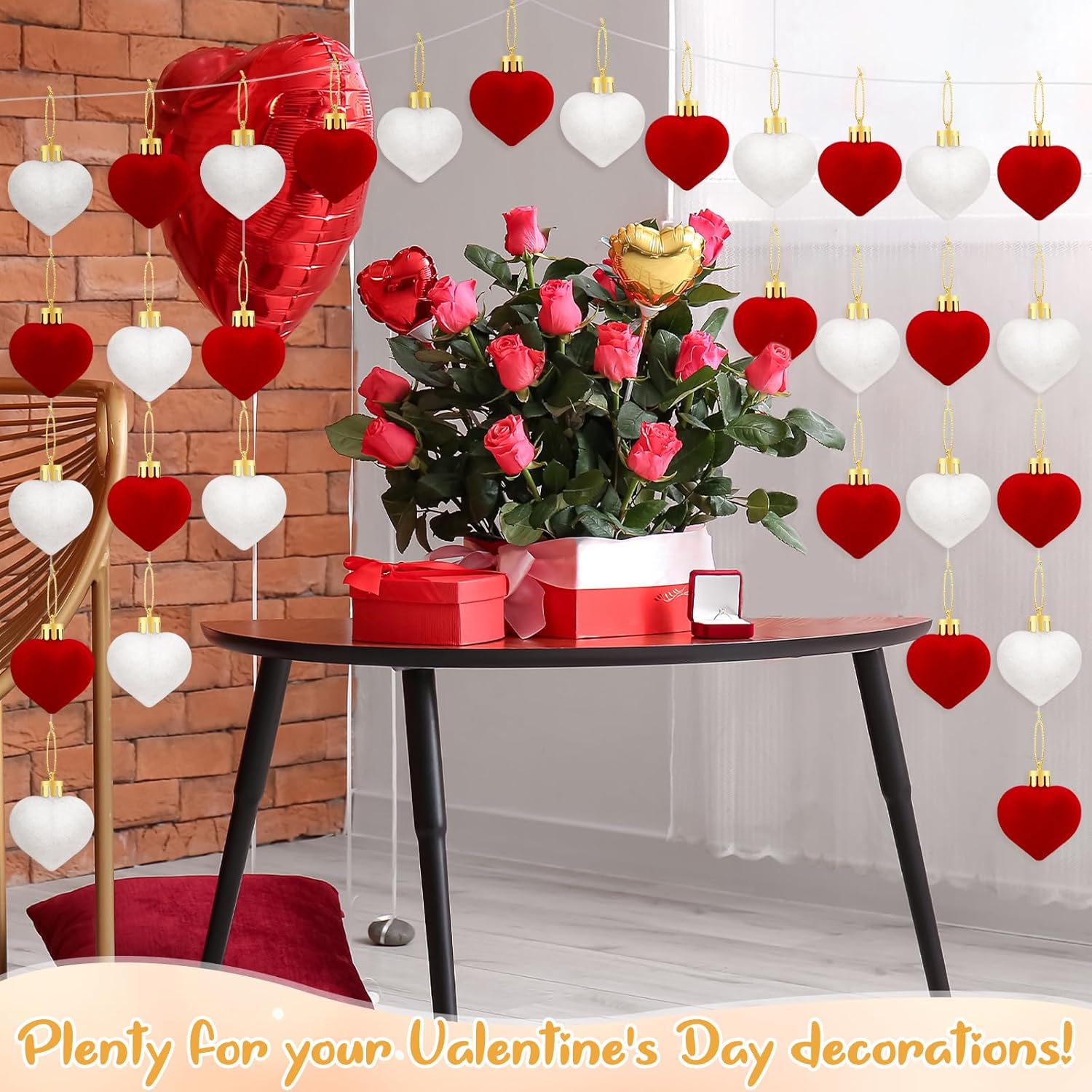 12 Pcs Valentines Day Velvet Heart Ornaments