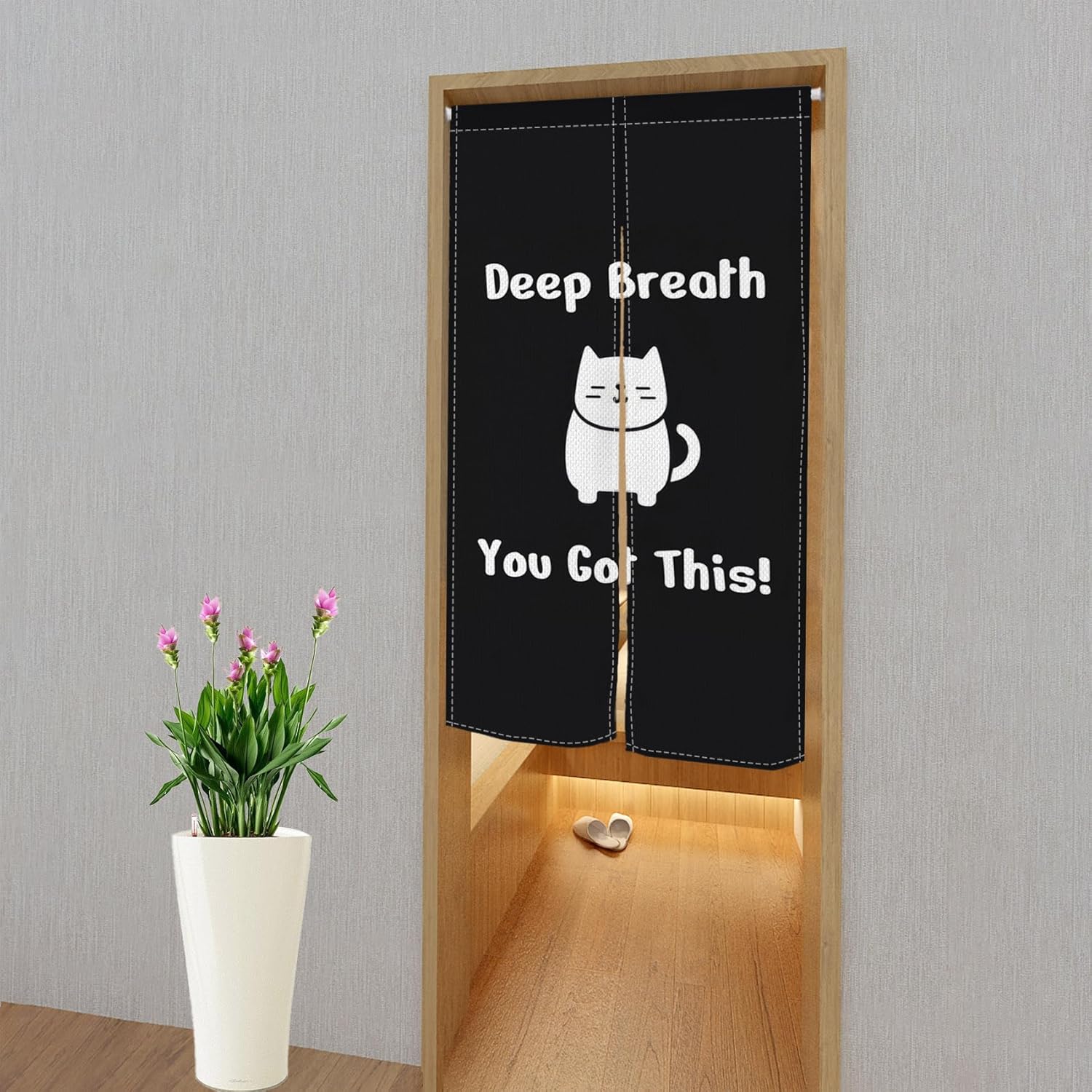 Leowefowa Japanese Style Door Curtain Black Cat Panel