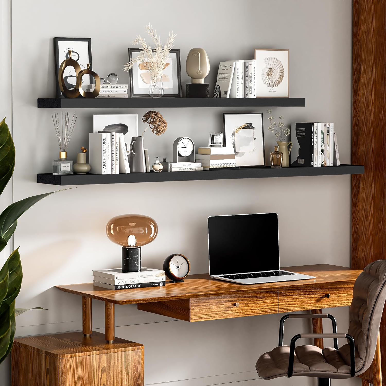 Marsmiles Black Floating Shelves Set of 2 - 24 Inch Ash Wood