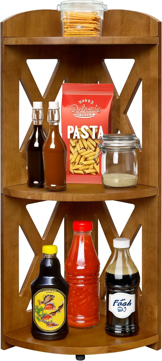 YCICI Corner Shelf Stand 3 Tier Natural Wood Bookshelf