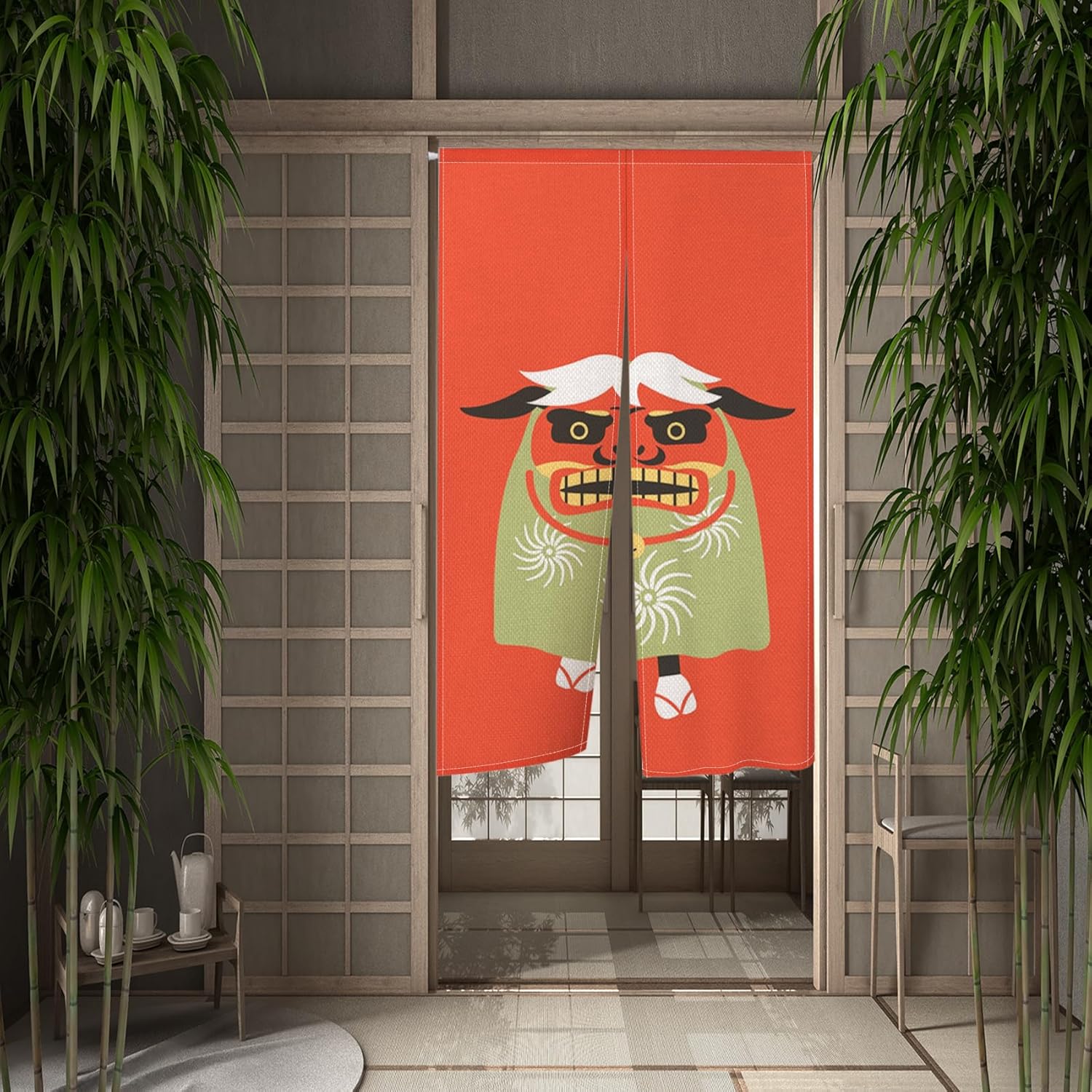 Traditional Japanese Noren Door Curtain with Funny Goat Design