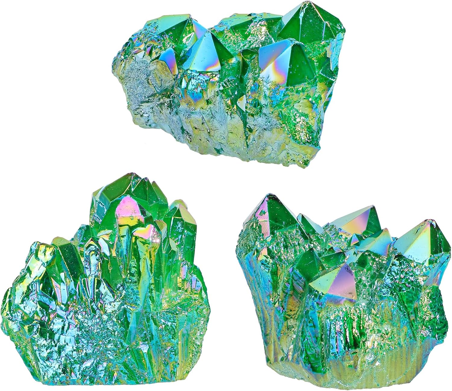 SUNYIK Green Titanium Coated Crystal Cluster Figurine