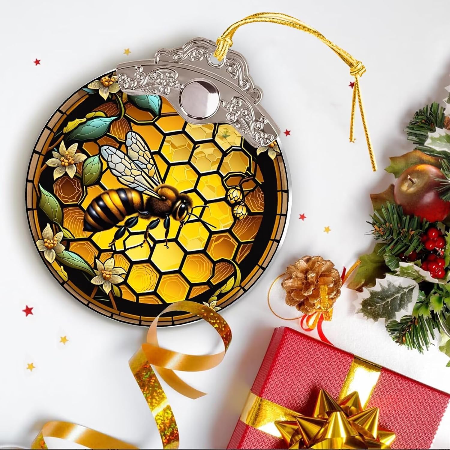 Bee Christmas Tree Ornaments with Silver Buckle