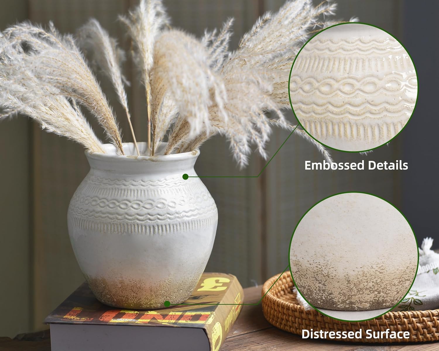 Quoowiit Farmhouse Vase with Distressed Finish