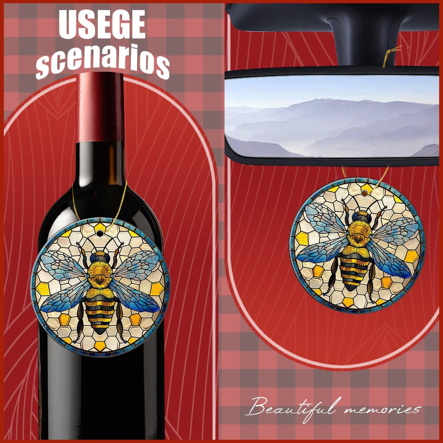 Gelyijix Funny Stained Glass Bee Christmas Ornament