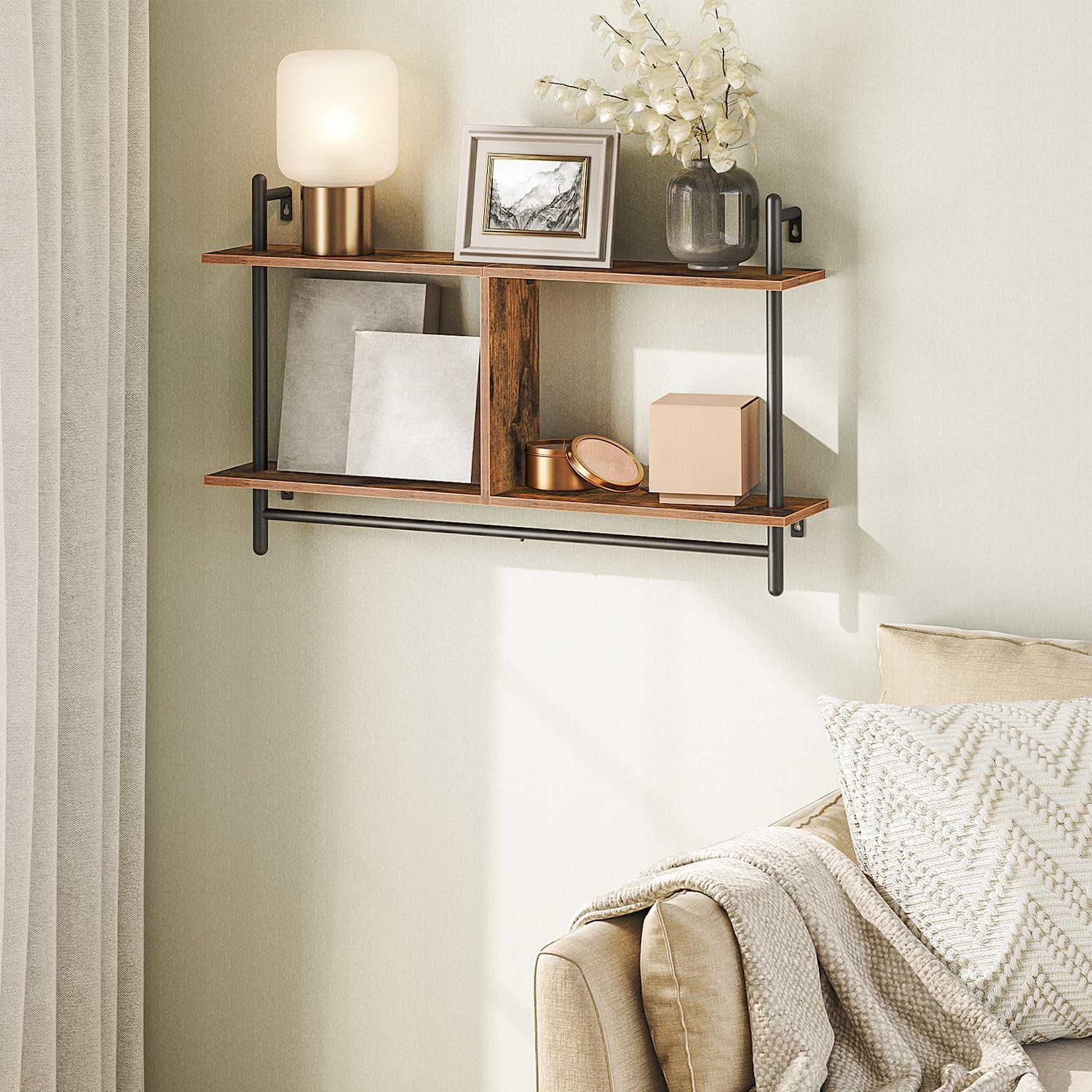 HOOBRO 30 Floating Shelves Wall Mount 2-Tier Industrial Pipe Storage