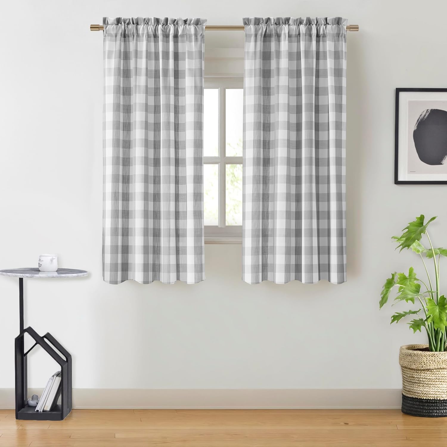 72 Inch Gray White Buffalo Plaid Curtains 2 Panels Rod Pocket