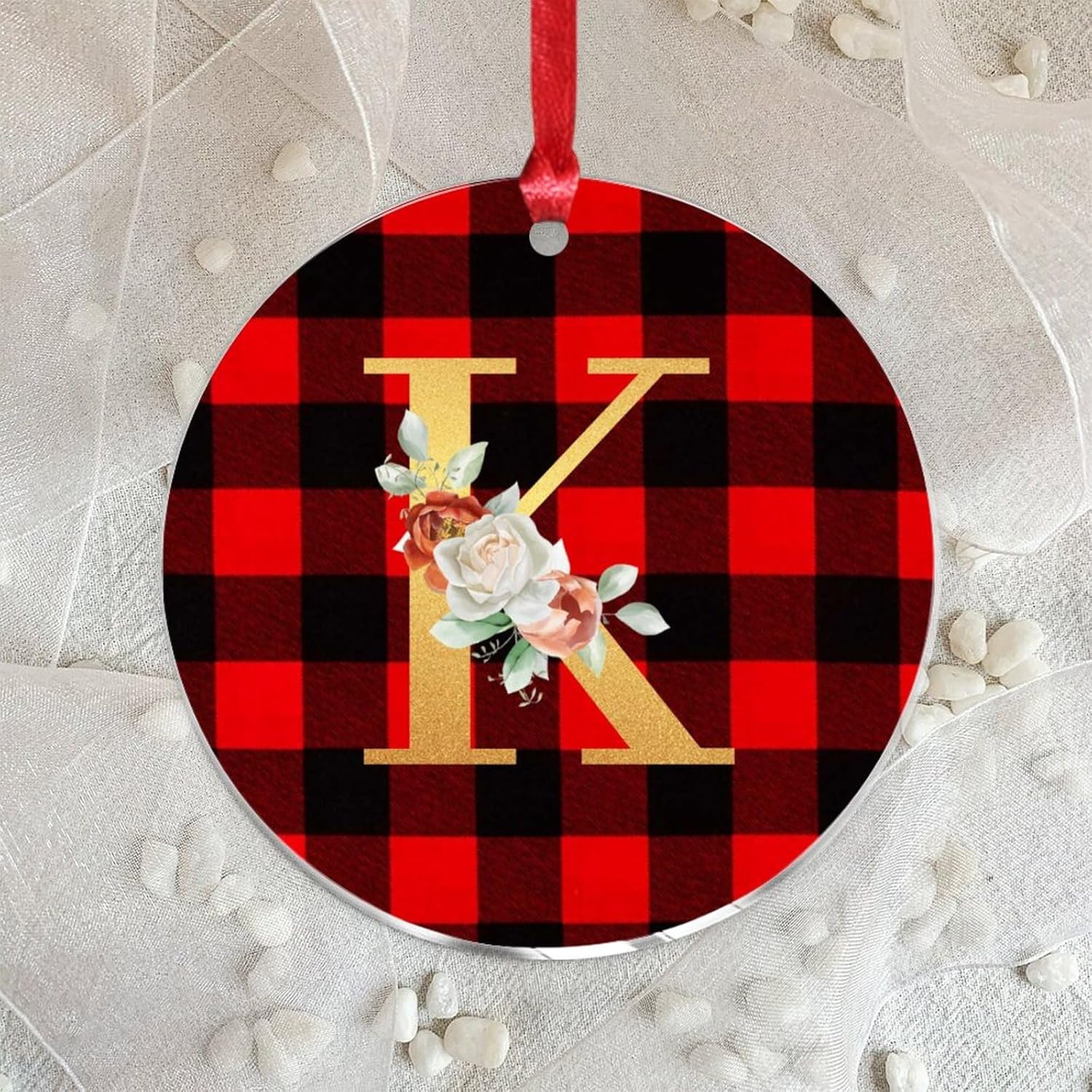 2023 Acrylic Christmas Ornaments with Gold Glitter Initial K