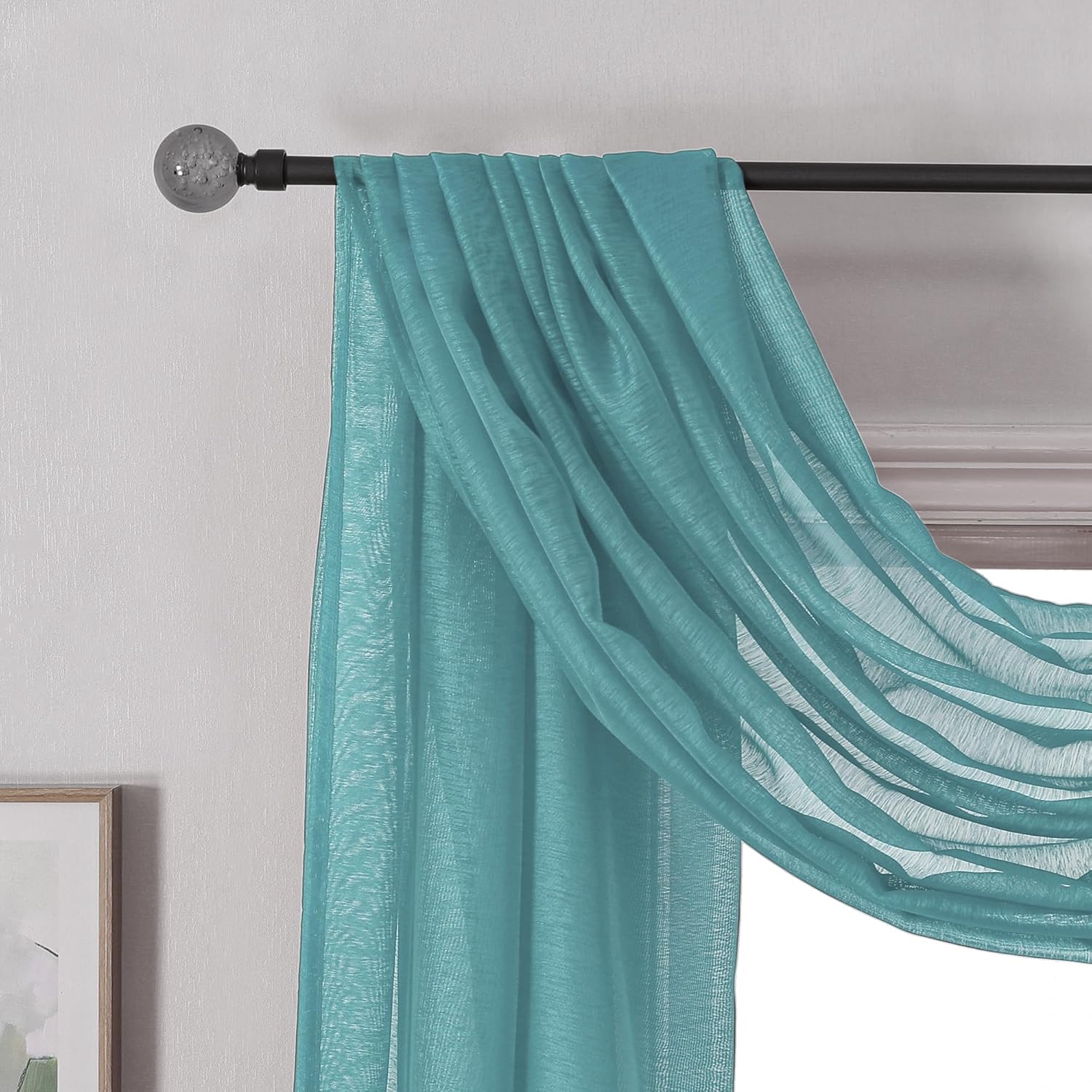 DONREN Teal Window Scarf for Curtain Panels