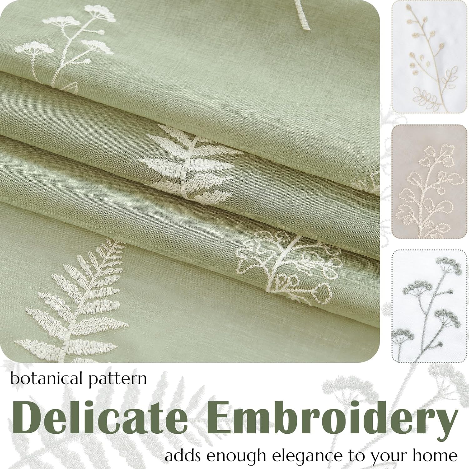 Jinchan French Sheer Door Curtain with Tieback 40 Inches Green on Beige