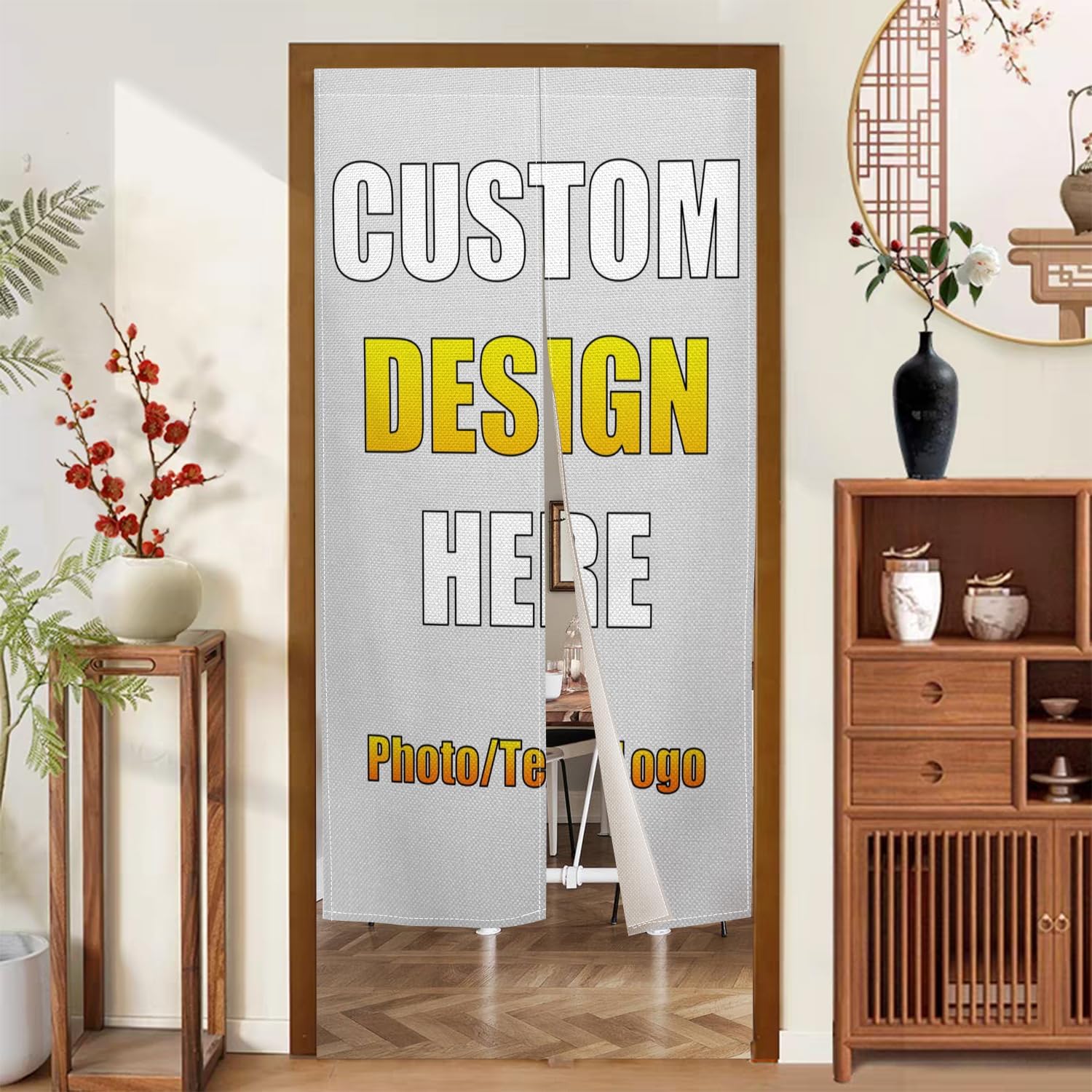 Customizable Noren Curtain with Photo Text Logo 34x60 Inches