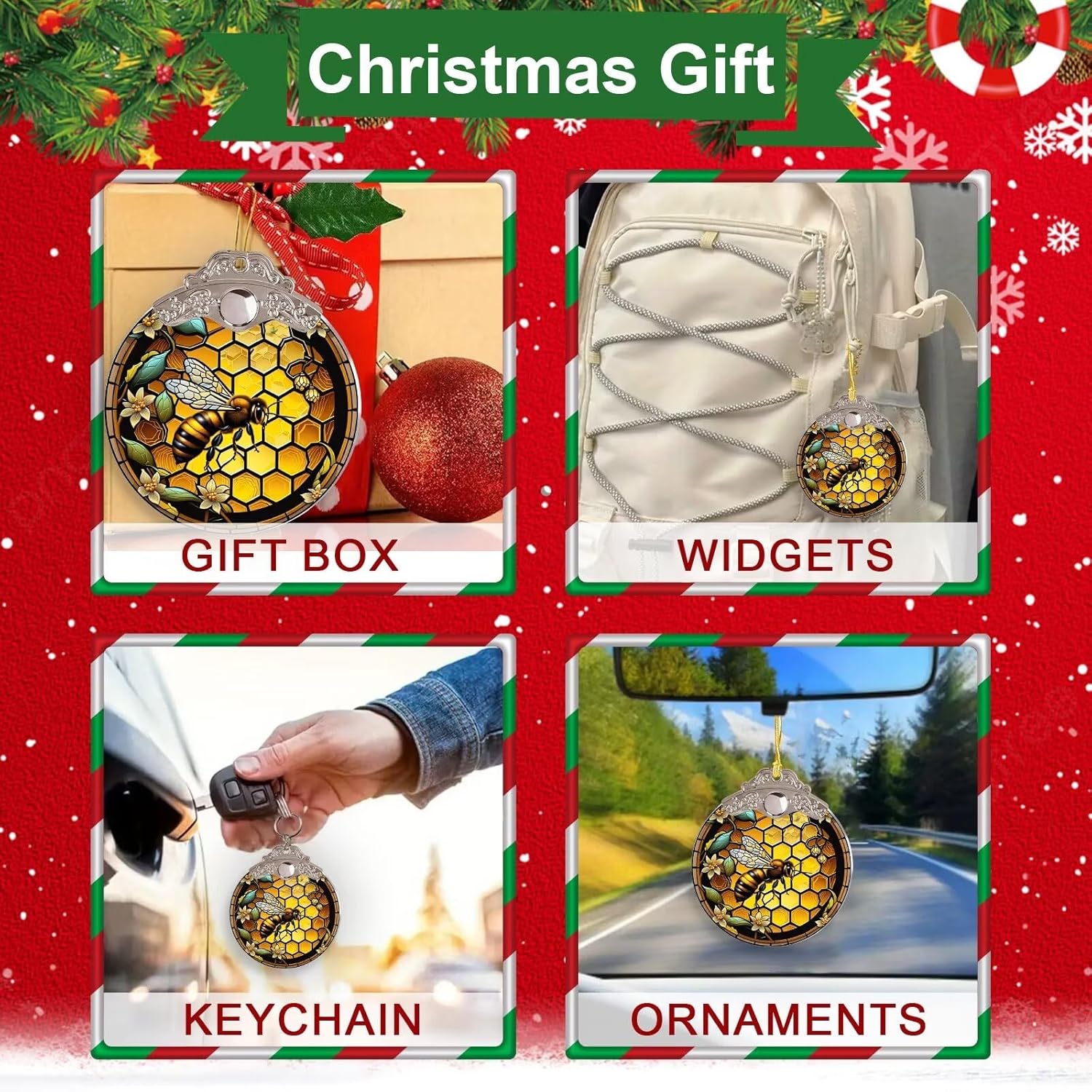 Bee Christmas Tree Ornaments with Silver Buckle