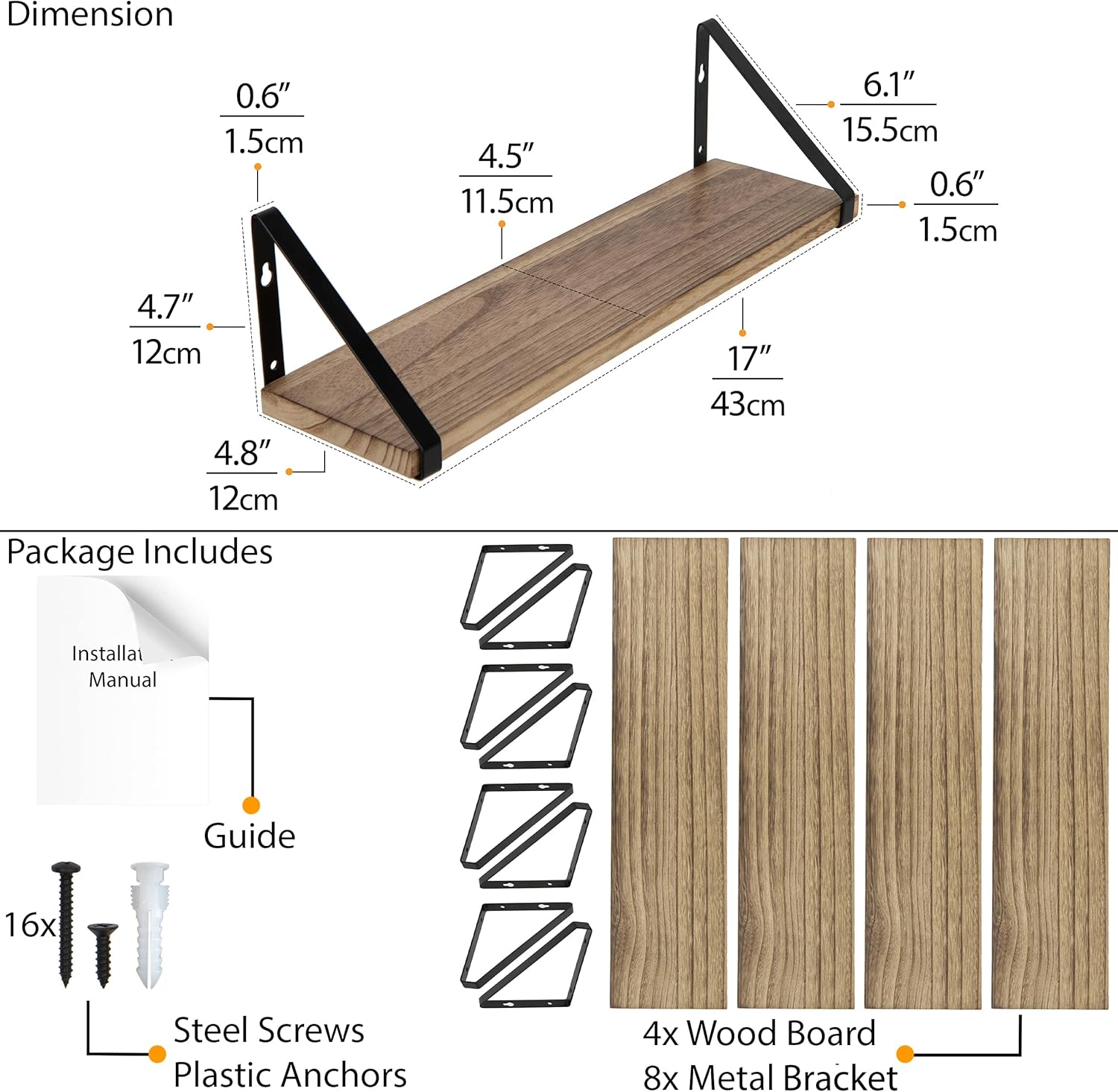 Wallniture Ponza Floating Shelves Wall Mounted Set of 4