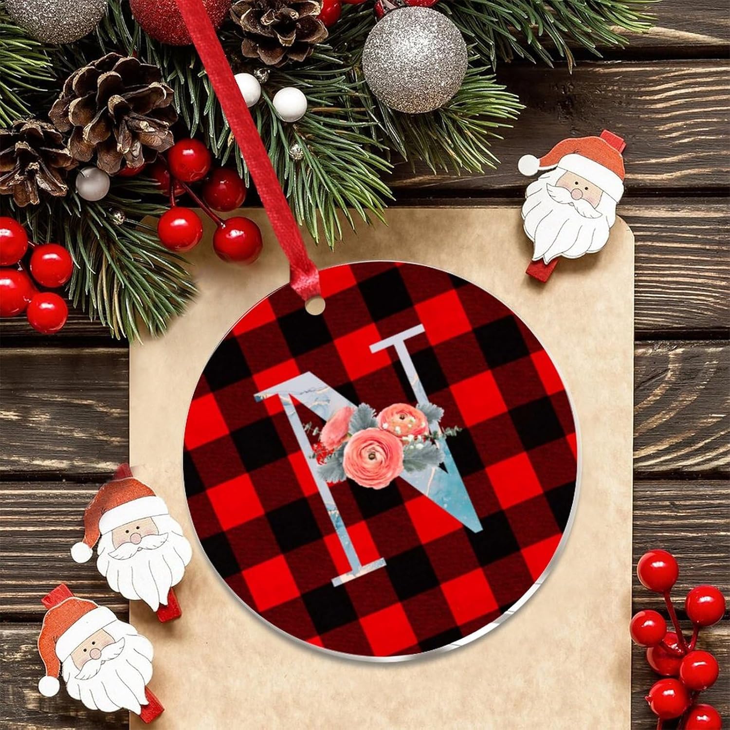 Acrylic Christmas Ornament with Blue Monogram Initial N