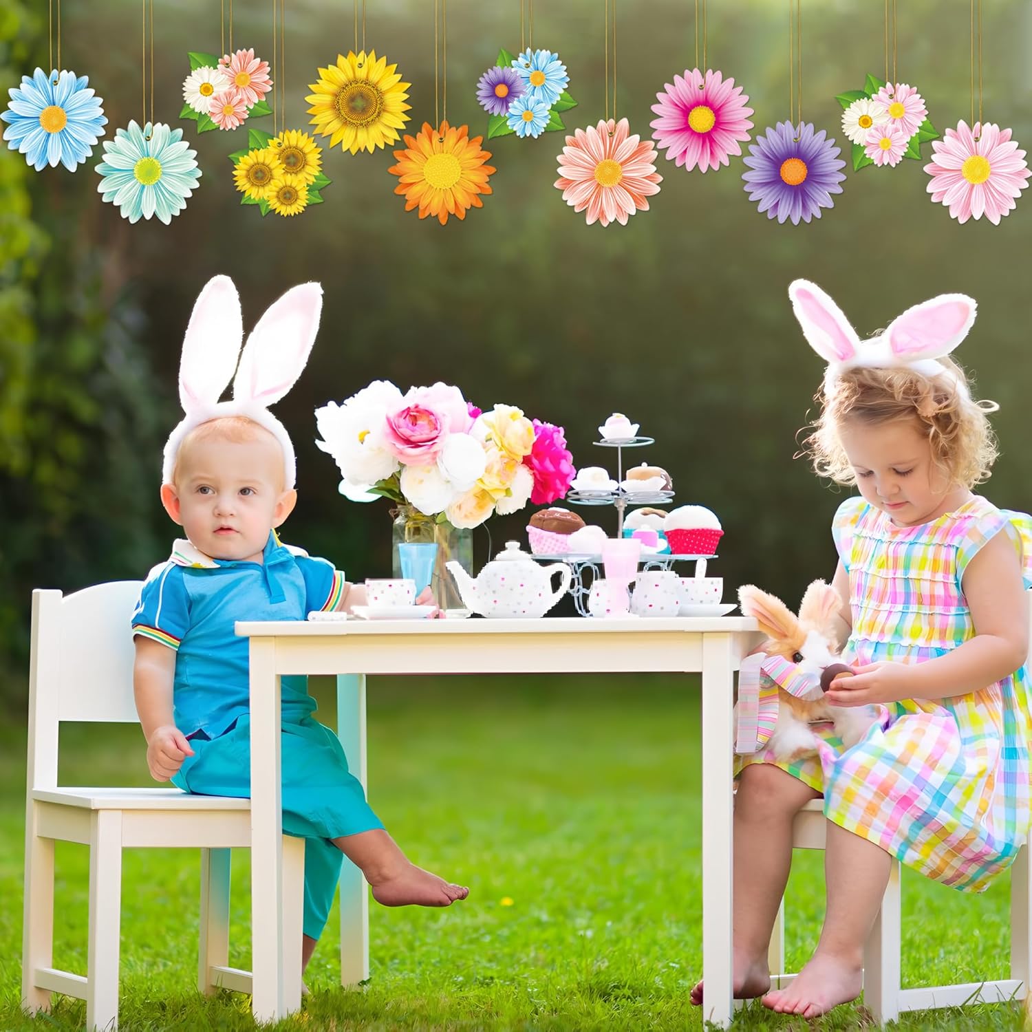 36PCS Spring Flower Hanging Decorations with Rope