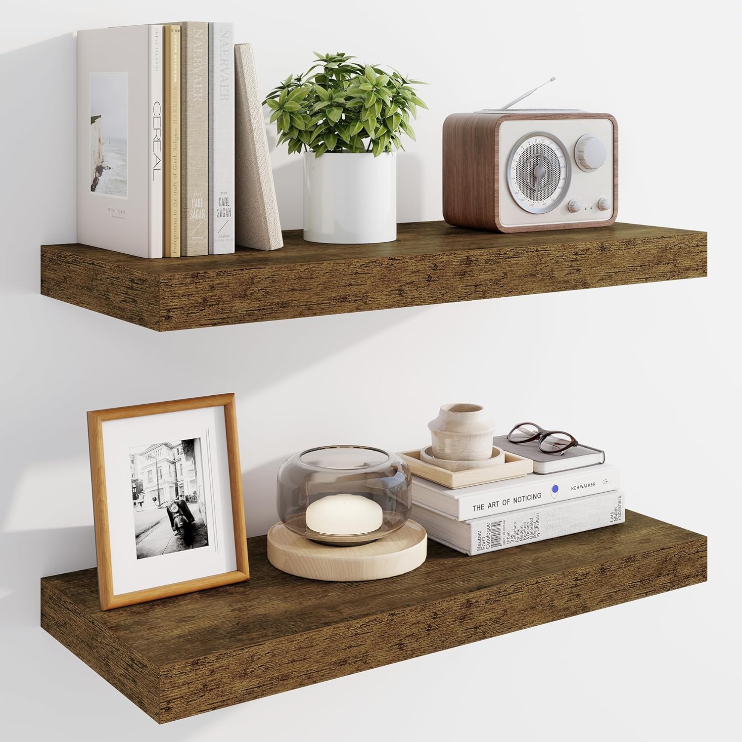 Marsmiles 24 Inch Floating Shelves Set of 2 Rustic Brown