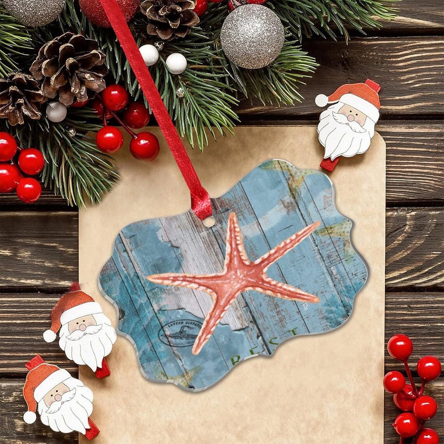 3 Acrylic Christmas Ornaments 2024 Nautical Starfish Decor Hanging Baubles