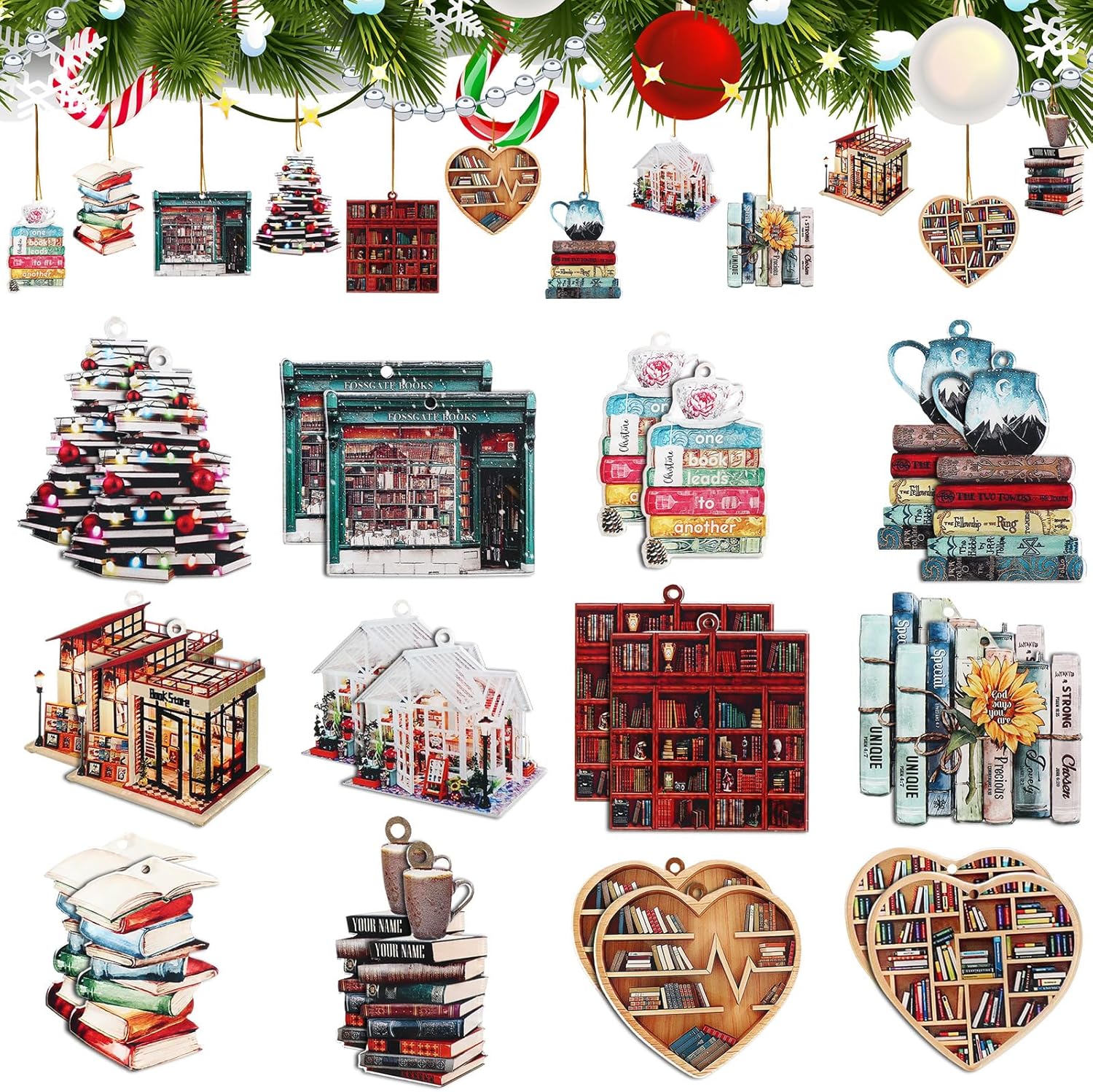 Wenqik 24 Pcs Book Themed Christmas Ornaments
