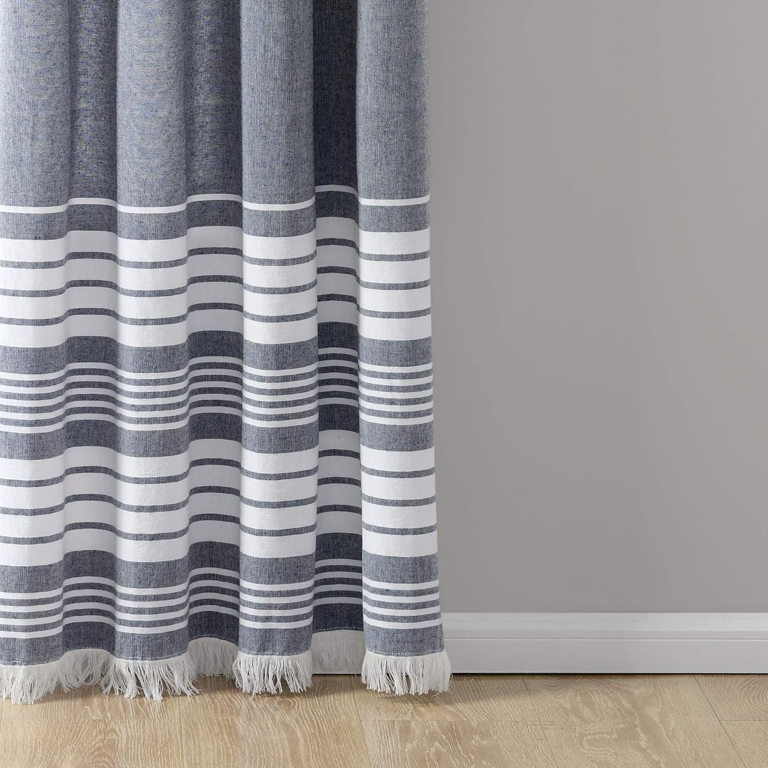 Nantucket Yarn Dyed Cotton Tassel Curtain Panels Set Navy 95x40