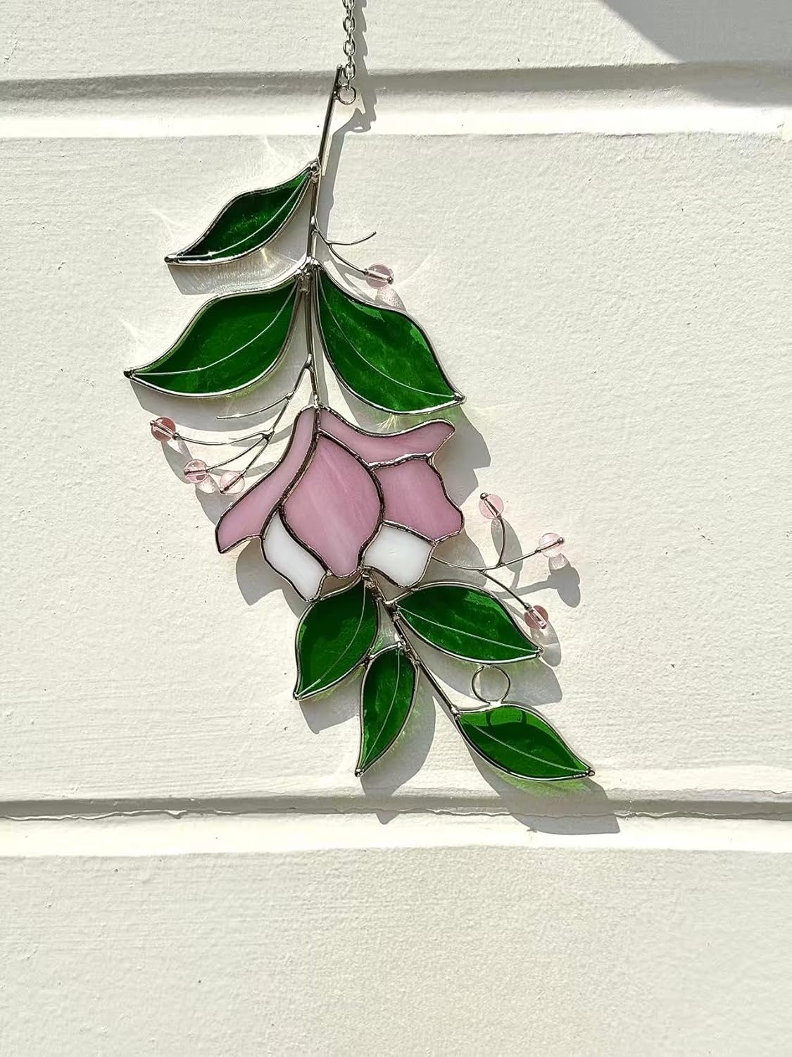 Handmade Rose Stained Glass Suncatcher Decor