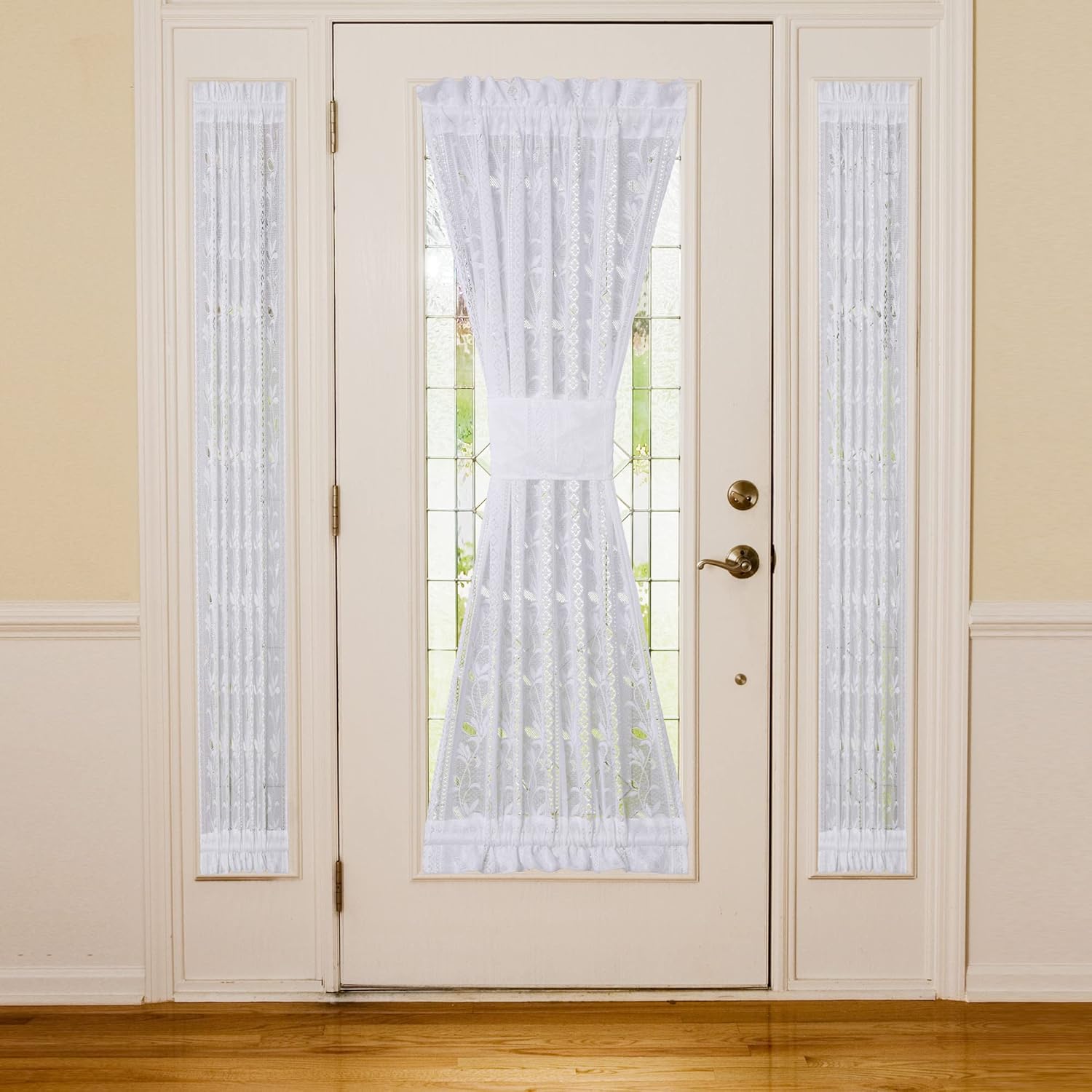 2 Pcs White Lace French Door Curtain Panels 72 Inch Long