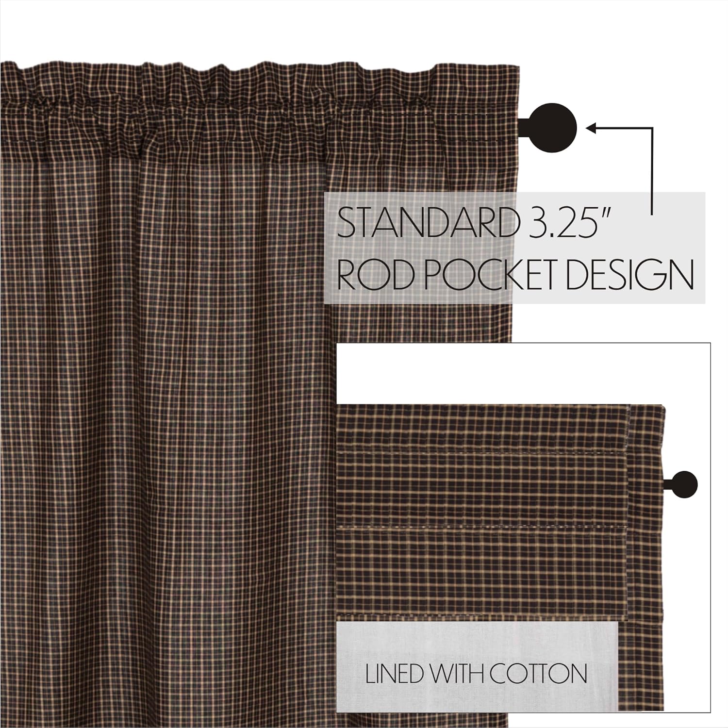 VHC Brands Kettle Grove Window Curtain Black 16x60