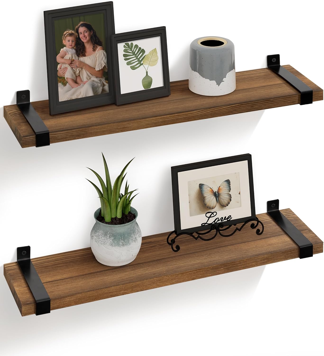 Gronda 24 Inch Rustic Pine Floating Shelves Set of 2