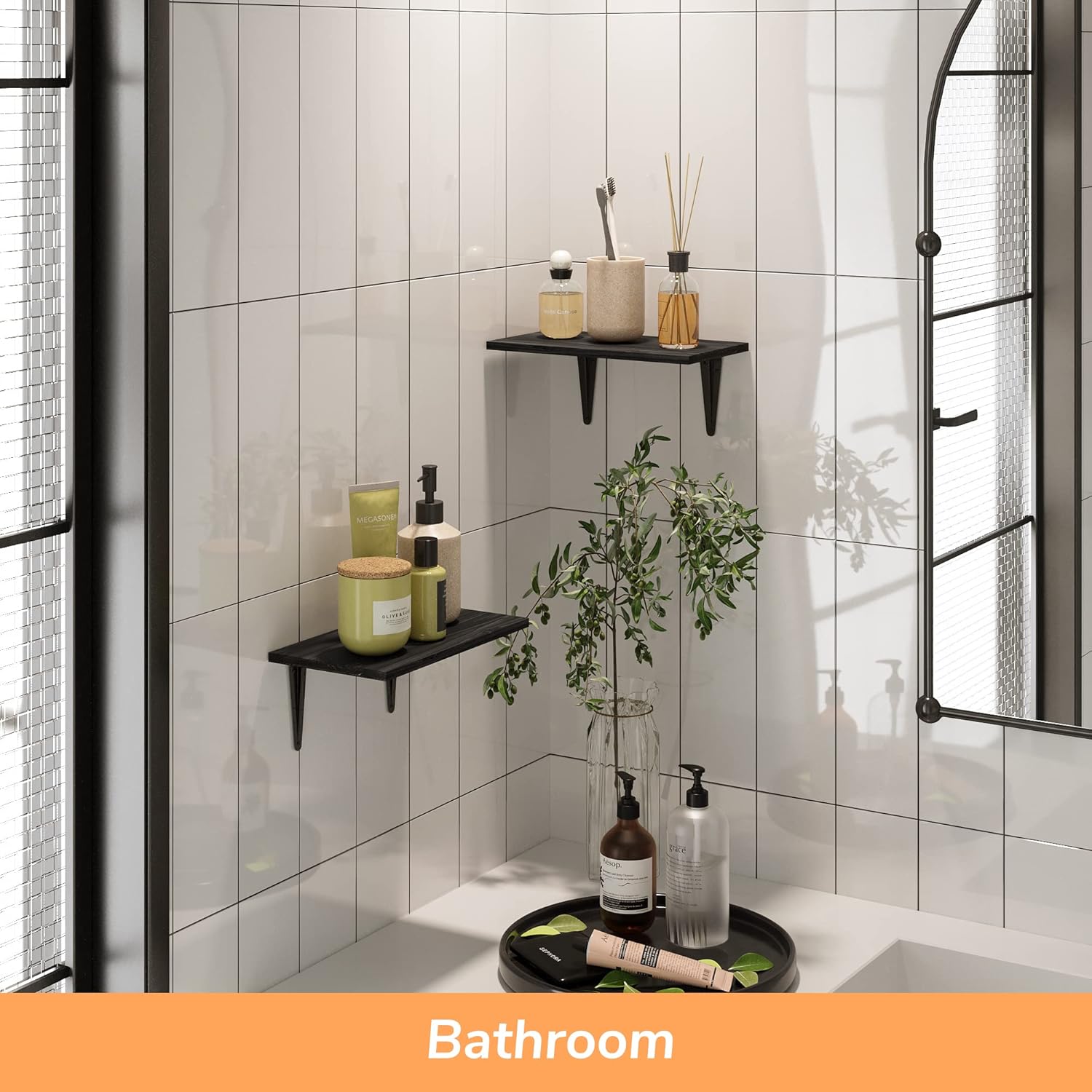 BAMFOX Black Floating Wood Wall Shelf for Home Dcor