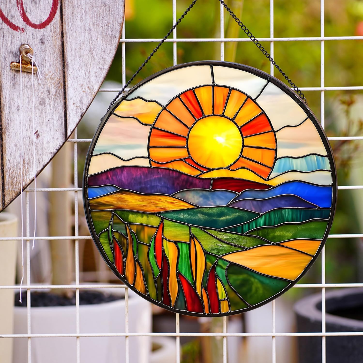 Payutou Sunrise Hanging Stained Glass Window Suncatcher