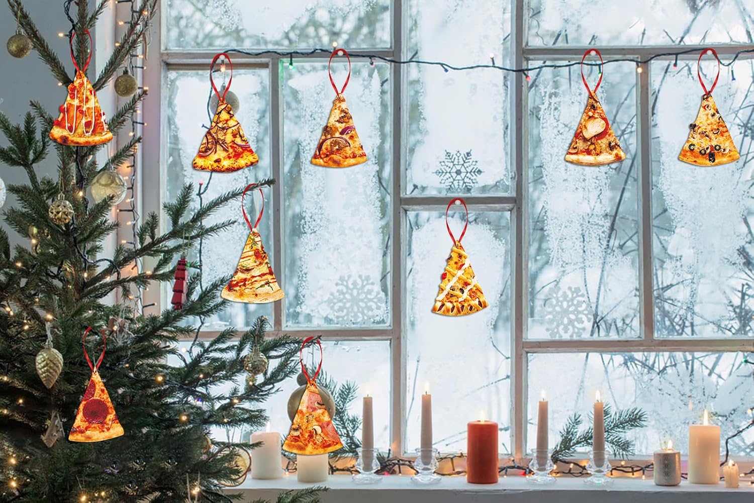 D4DREAM 12Pcs Wooden Pizza Slice Christmas Ornaments