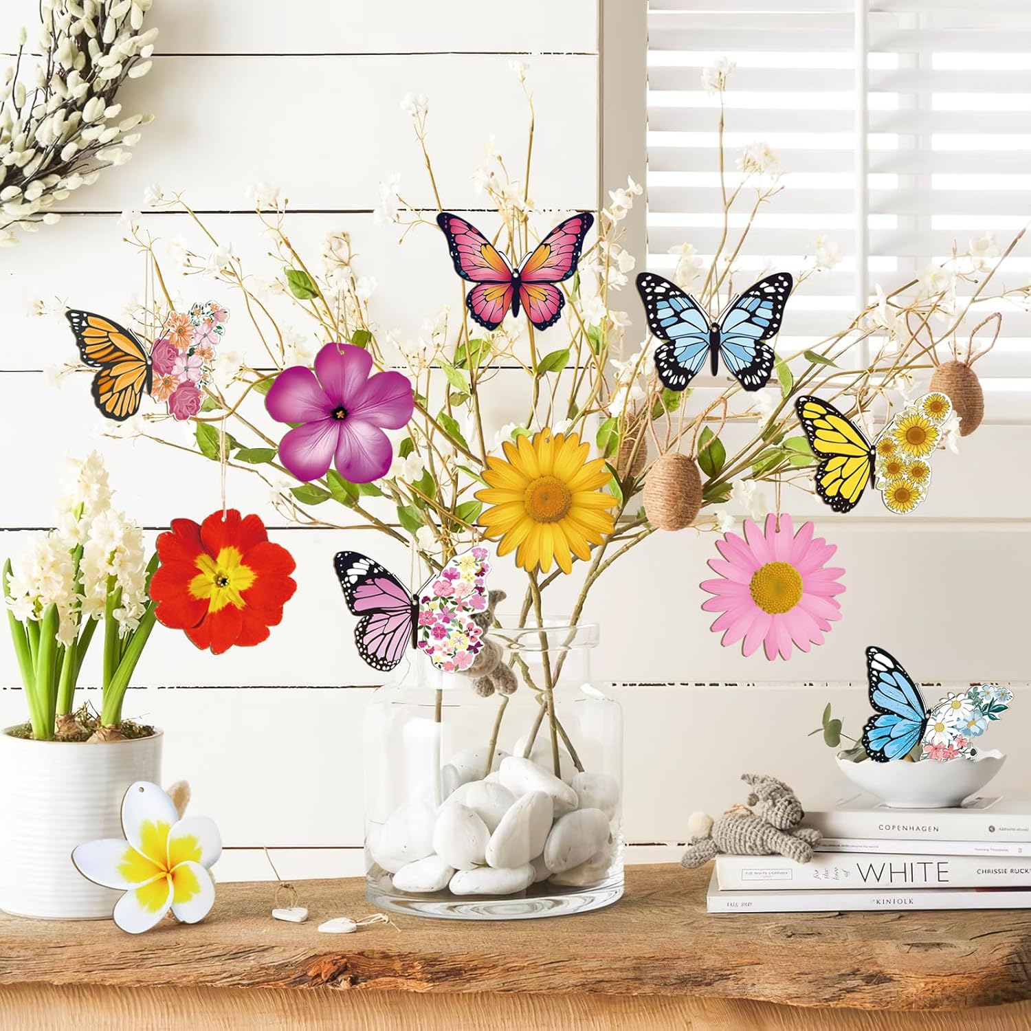 40 Pcs Spring Flower Butterfly Hanging Ornaments Set